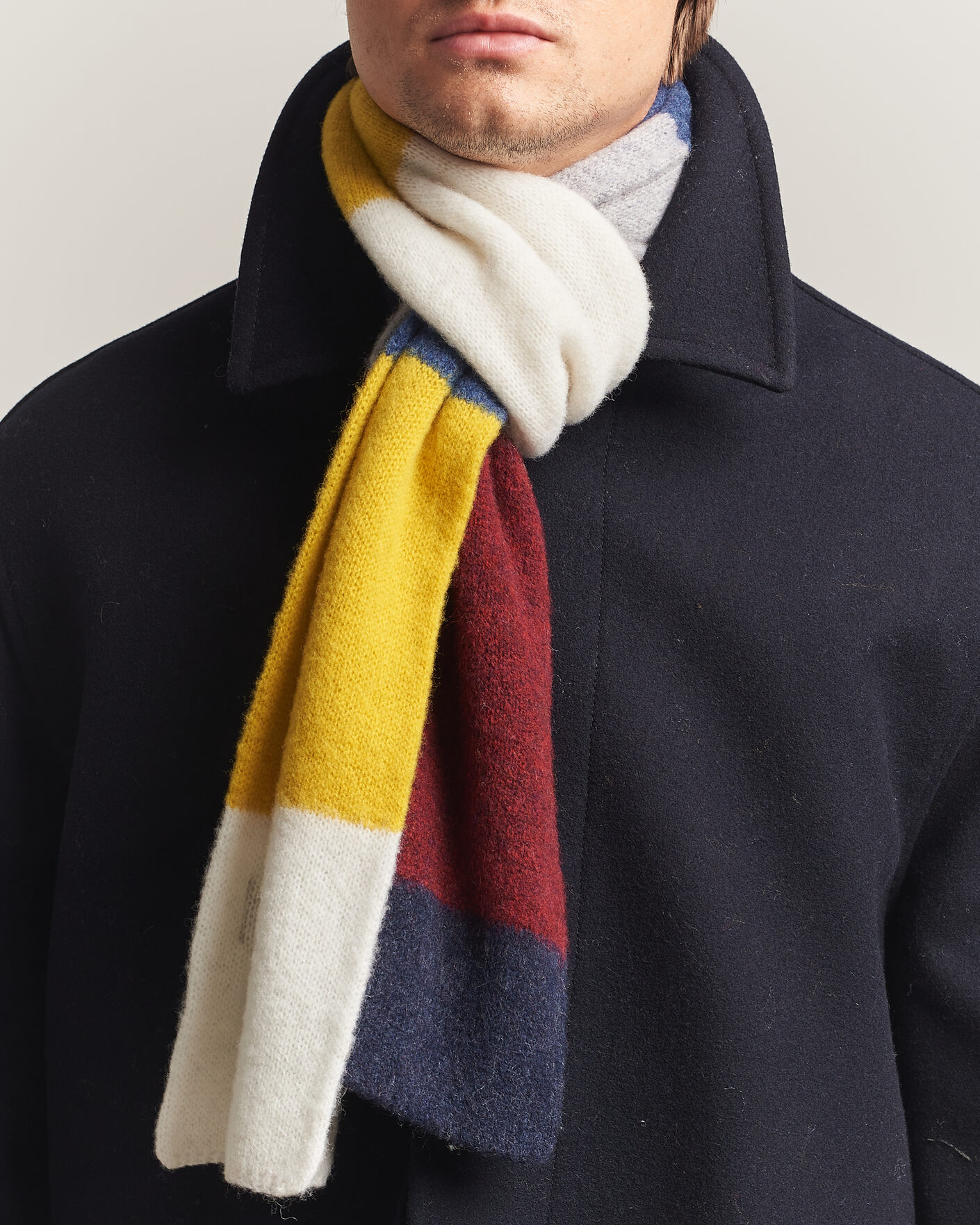 Uomini | Sciarpe | Robert Mackie | Rona Ribbed Shaggy Lambswool Scarf Yellow/Grey/Blue Mix