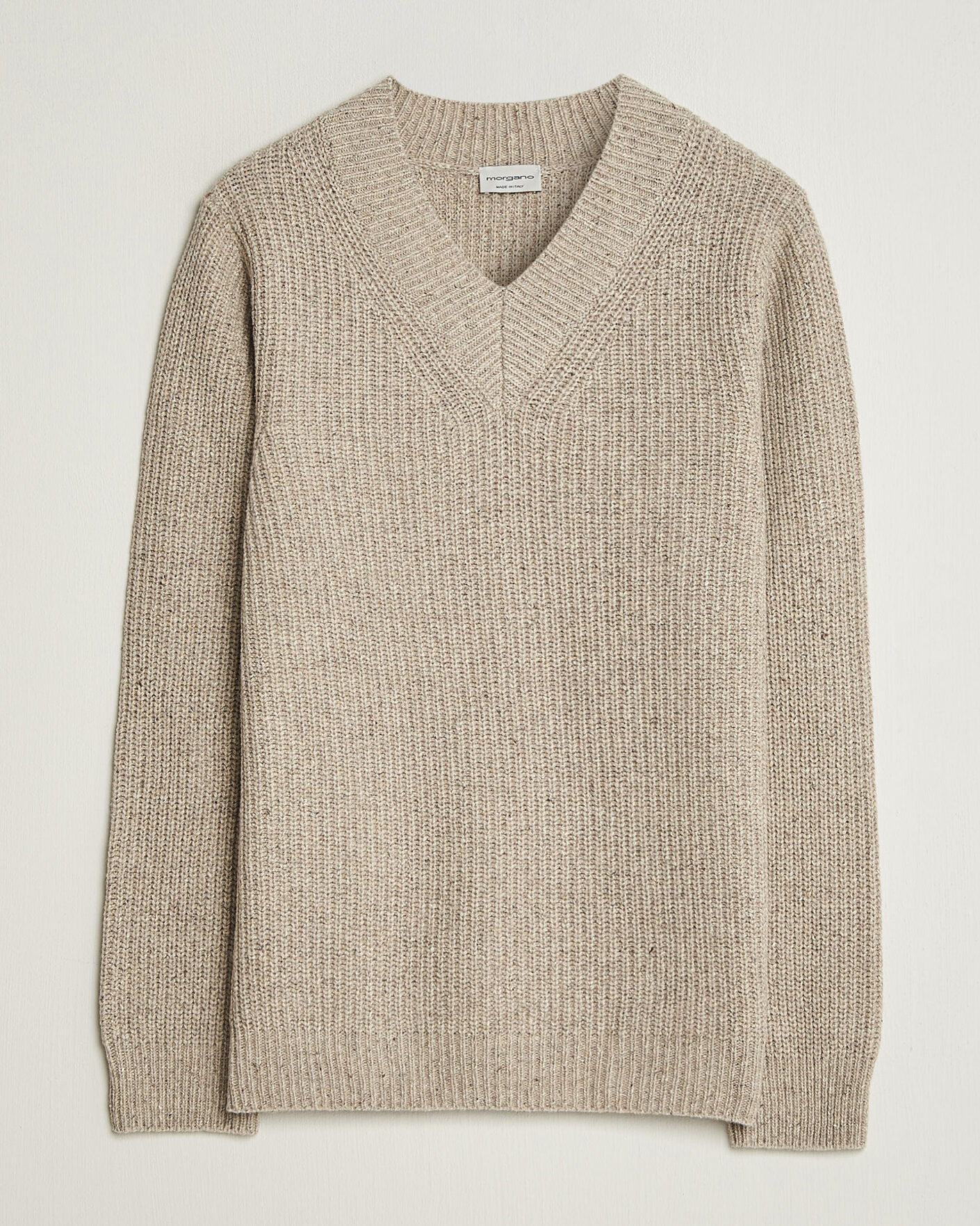 Uomini | Maglieria | Morgano | Fisherman Ribb Donegal Knitted V-Neck Beige