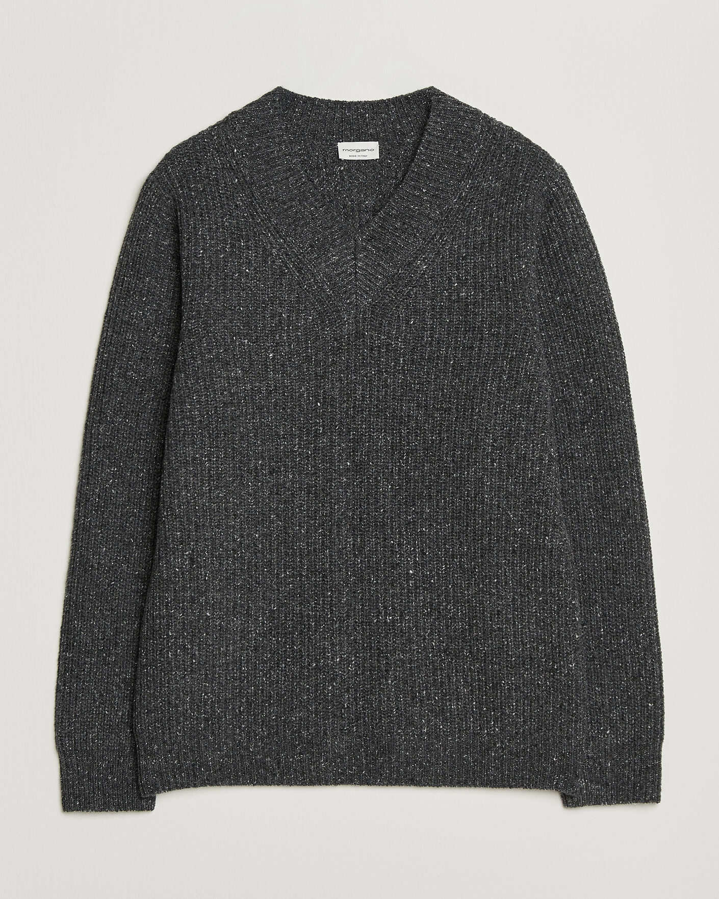Uomini | Maglieria | Morgano | Fisherman Ribb Donegal Knitted V-Neck Dark Grey