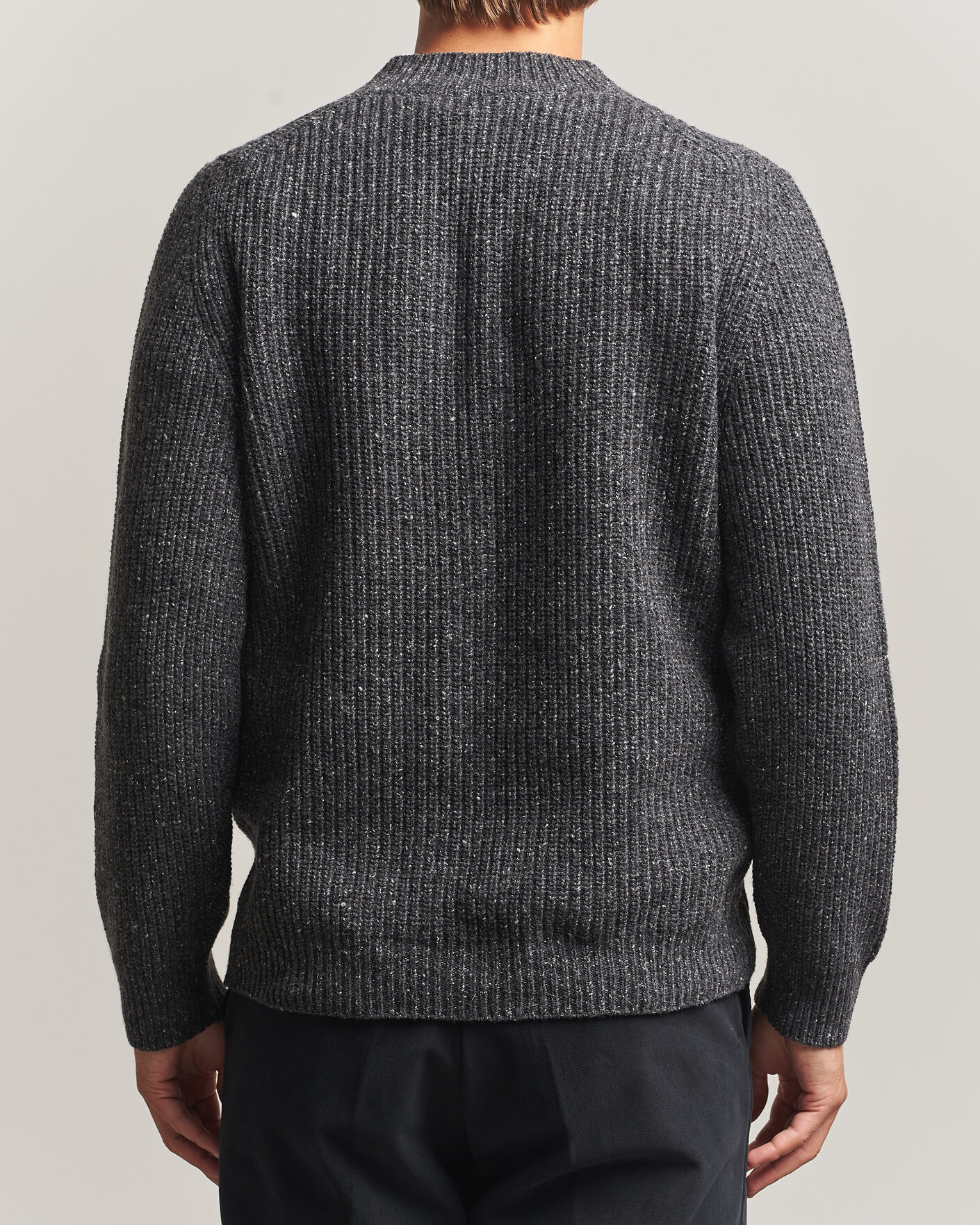 Uomini | Maglieria | Morgano | Fisherman Ribb Donegal Knitted V-Neck Dark Grey