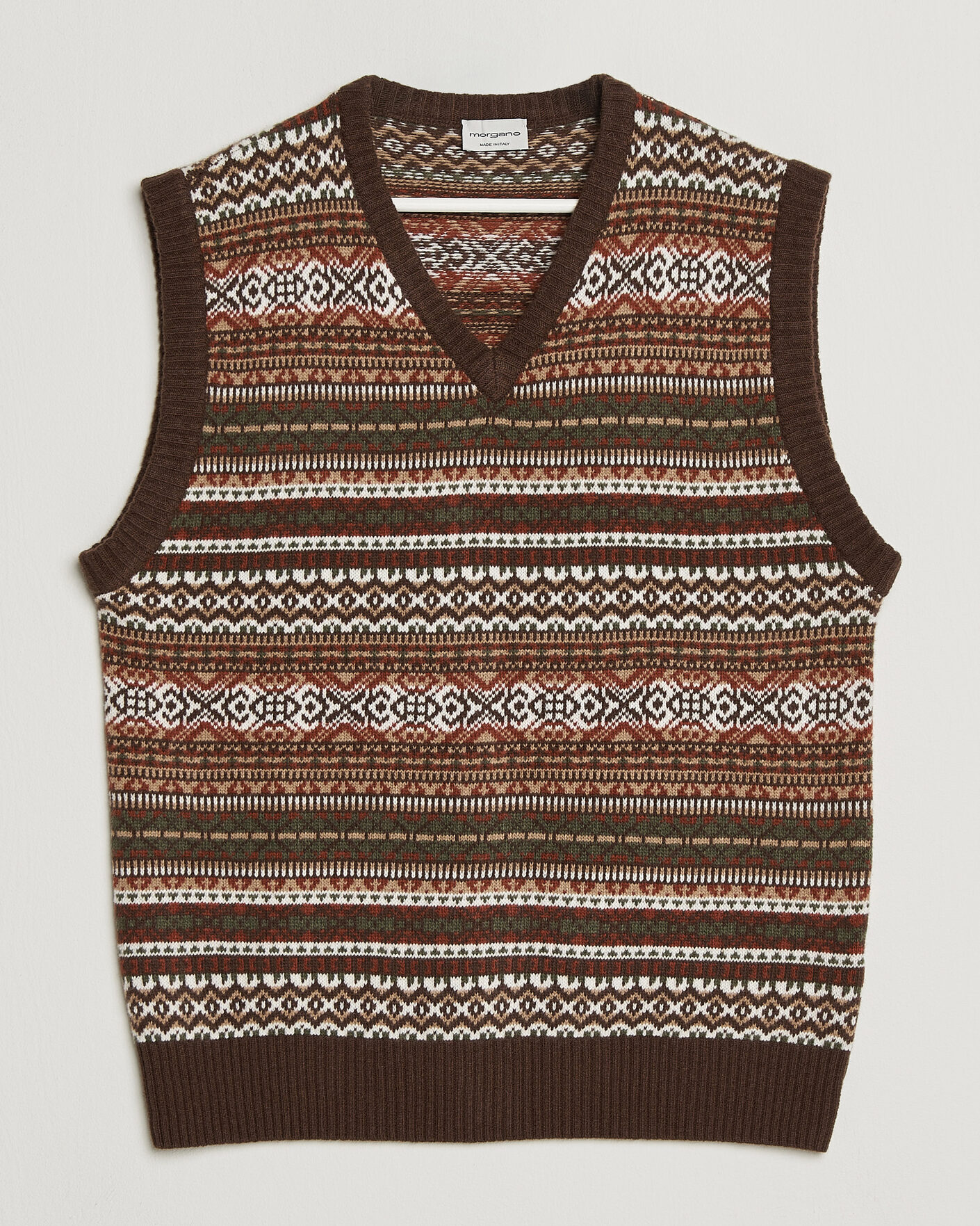 Uomini | Maglieria | Morgano | Wool/Cashmere Fair Isle Knitted Vest Brown