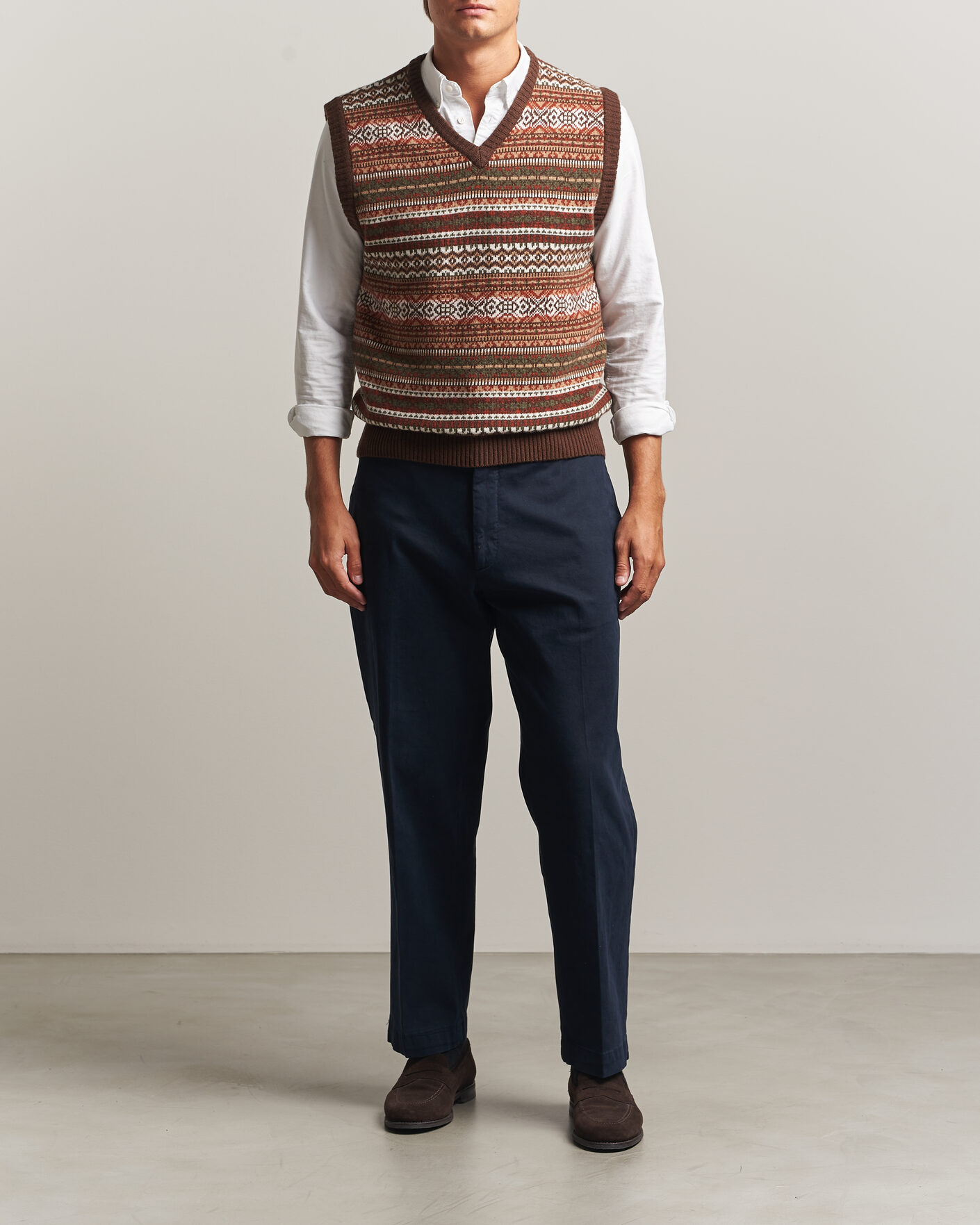 Uomini | Maglieria | Morgano | Wool/Cashmere Fair Isle Knitted Vest Brown