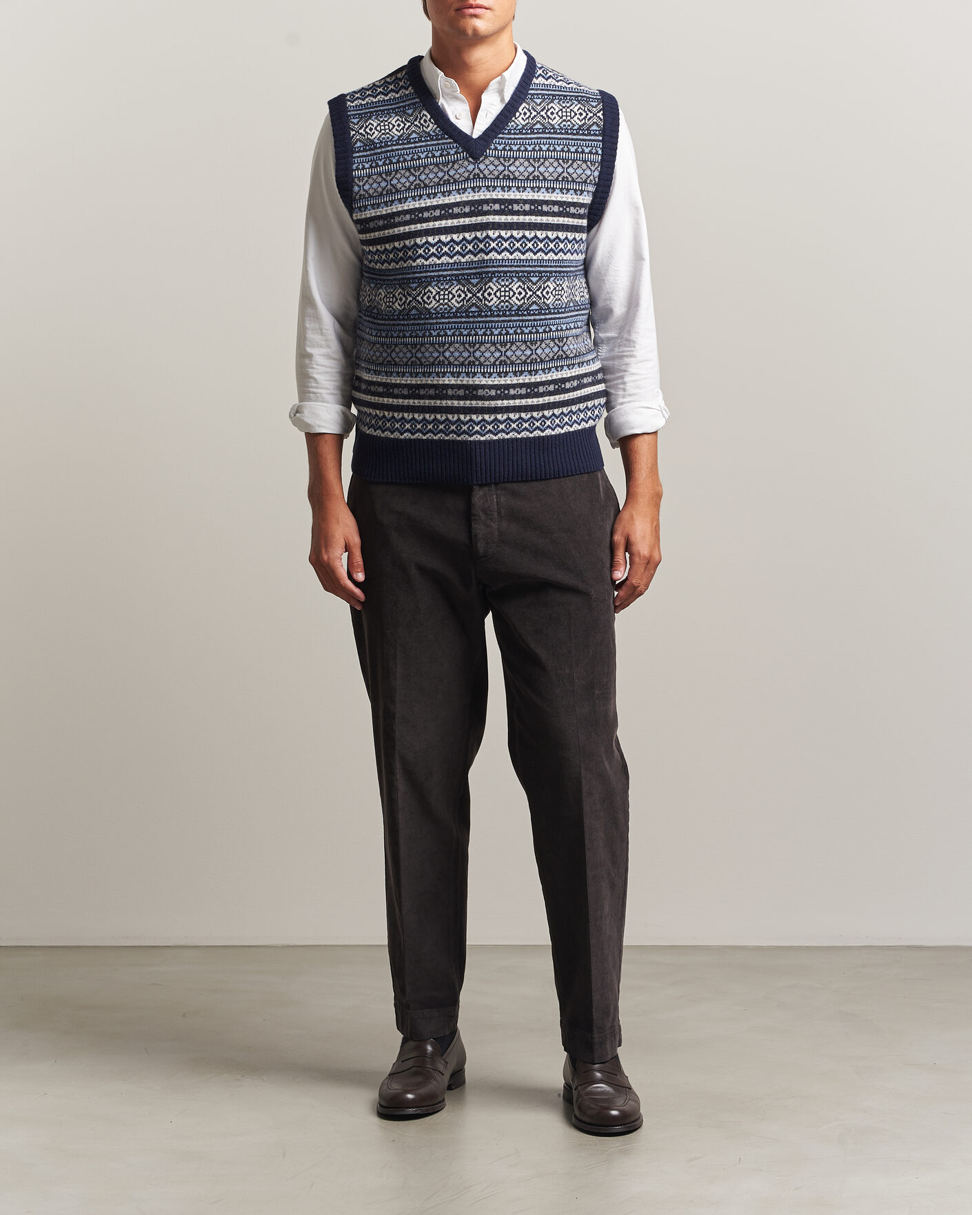 Uomini | Maglieria | Morgano | Wool/Cashmere Fair Isle Knitted Vest Navy