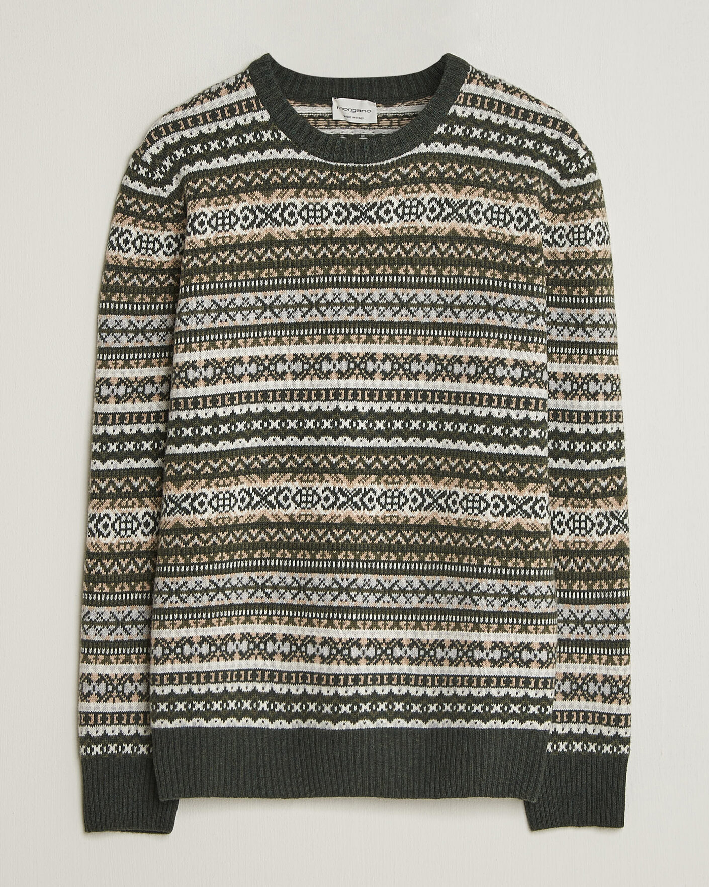 Uomini | Maglieria | Morgano | Wool/Cashmere Fair Isle Knitted Crewneck Green