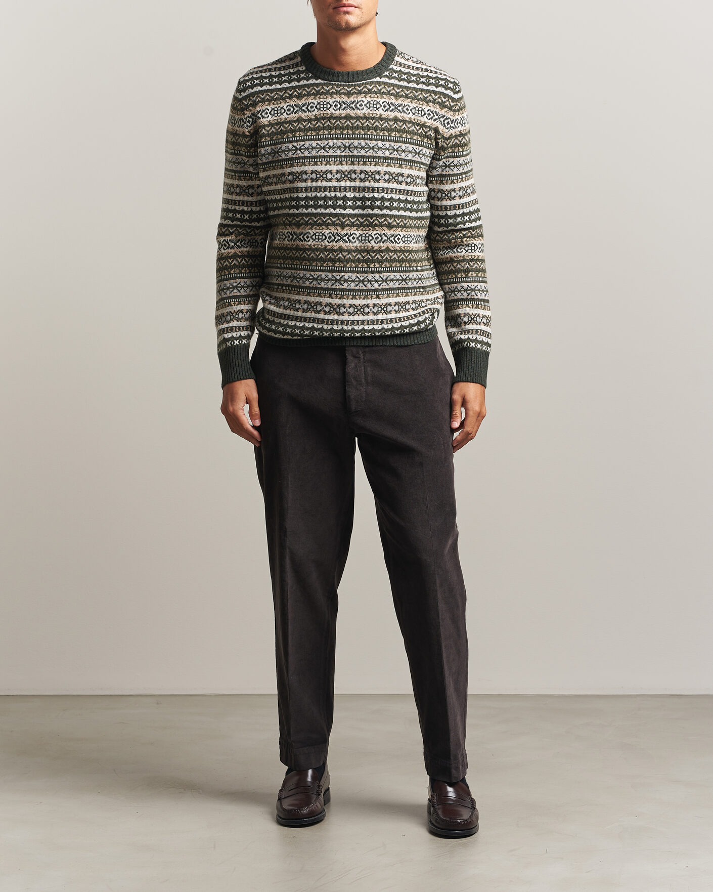 Uomini | Maglieria | Morgano | Wool/Cashmere Fair Isle Knitted Crewneck Green