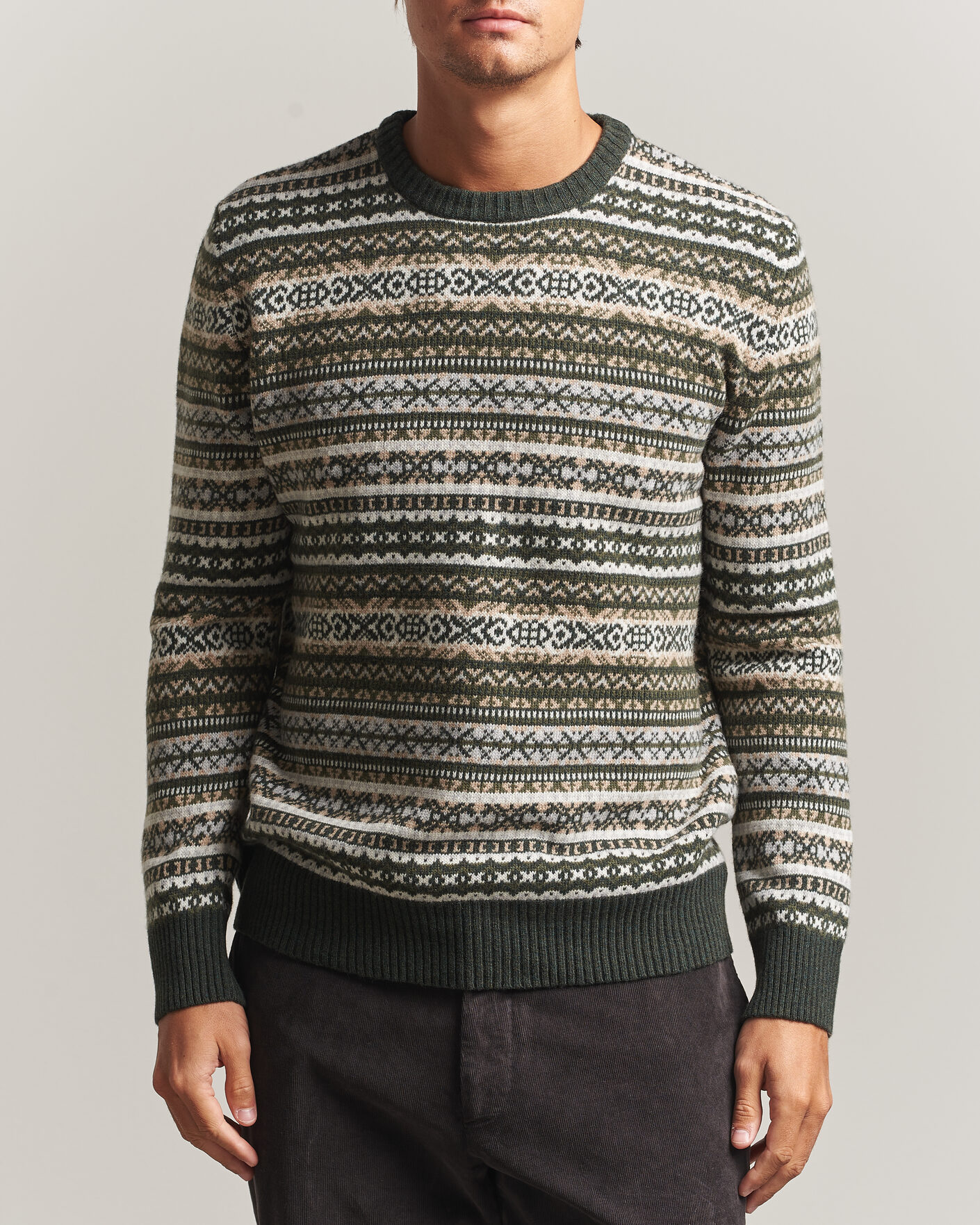 Uomini | Maglieria | Morgano | Wool/Cashmere Fair Isle Knitted Crewneck Green