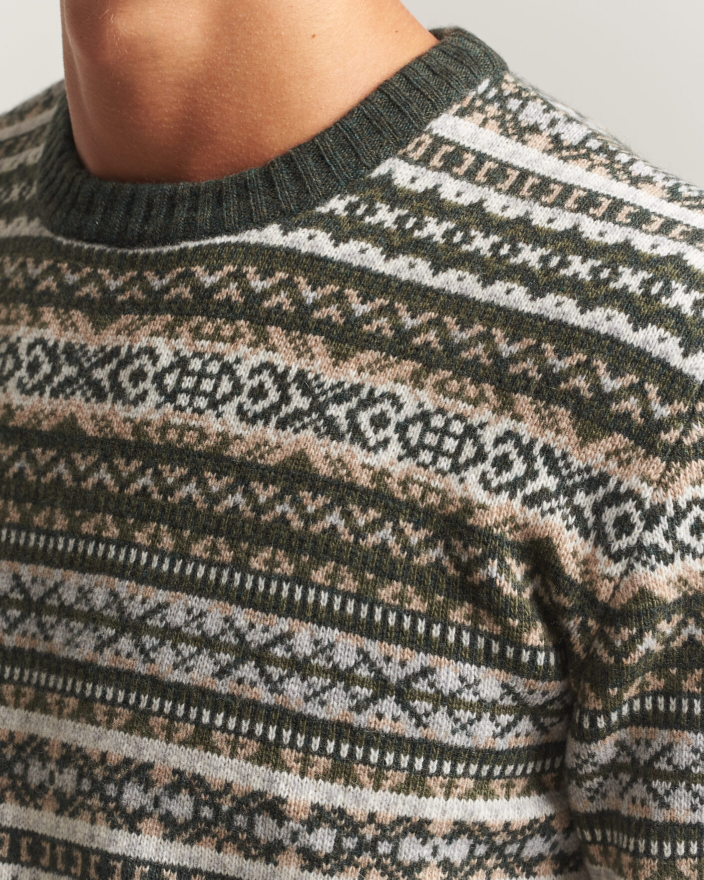 Uomini | Maglieria | Morgano | Wool/Cashmere Fair Isle Knitted Crewneck Green