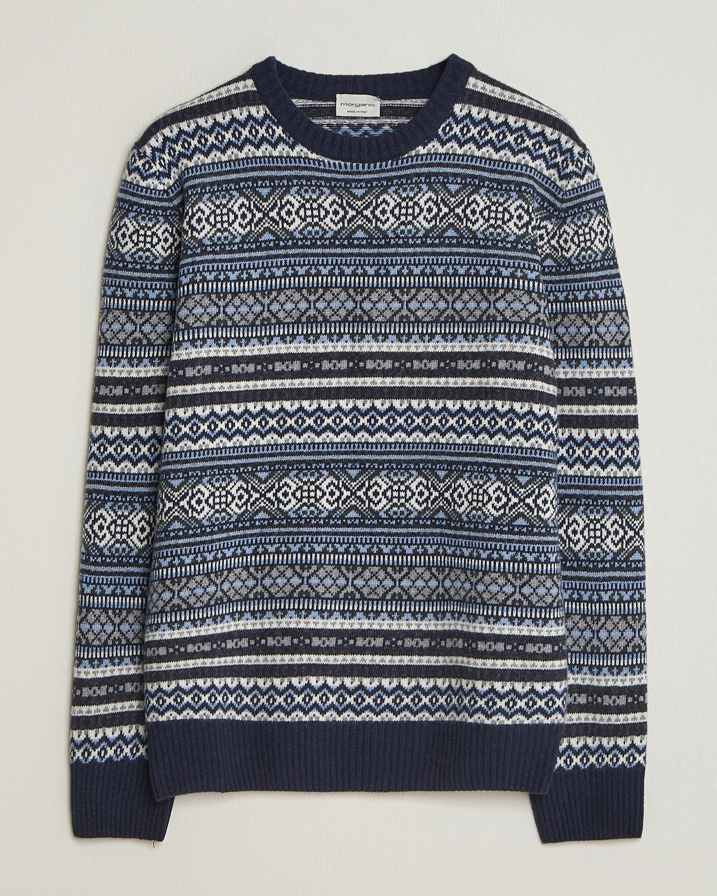 Uomini | Maglieria | Morgano | Wool/Cashmere Fair Isle Knitted Crewneck Navy