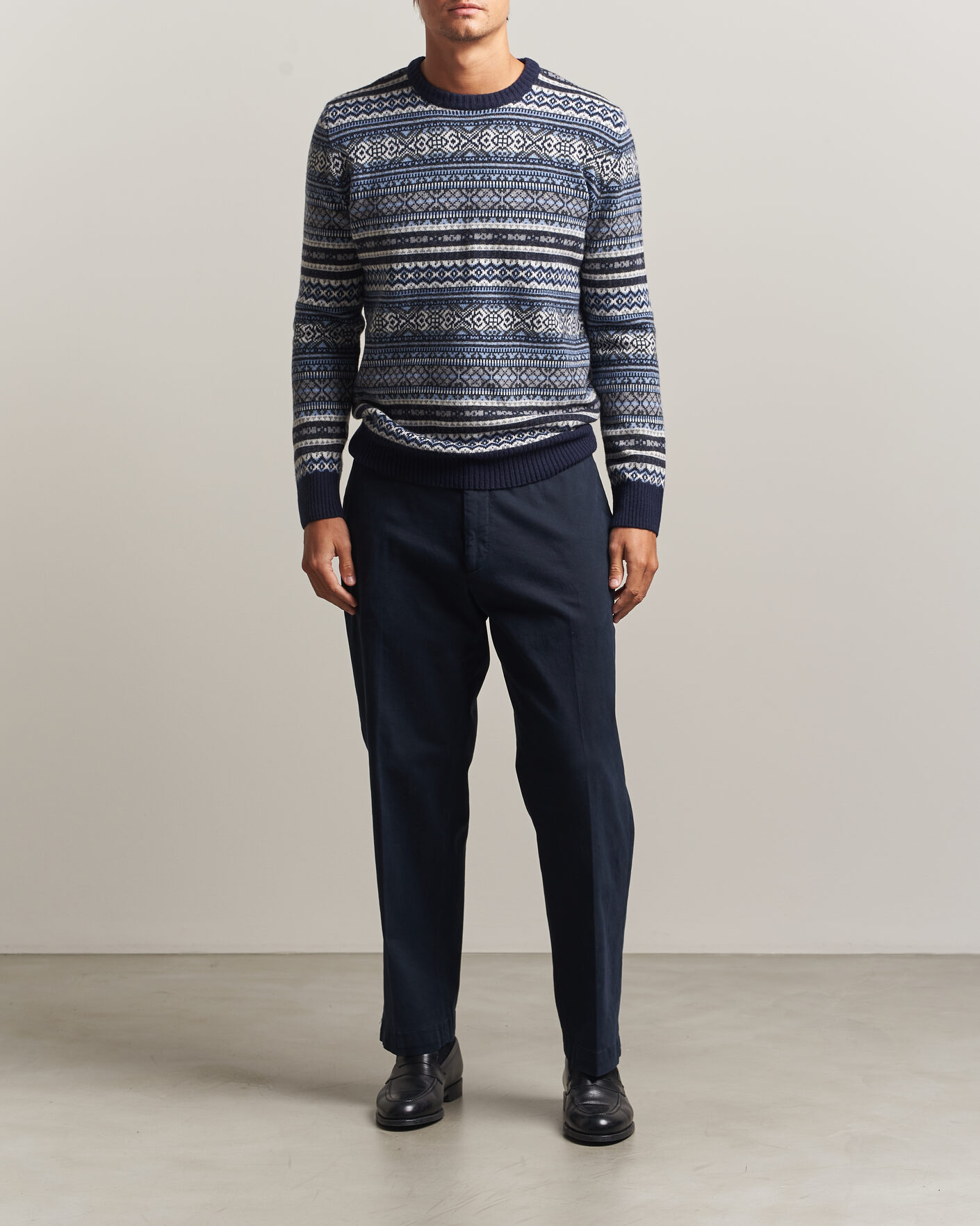 Uomini | Maglieria | Morgano | Wool/Cashmere Fair Isle Knitted Crewneck Navy