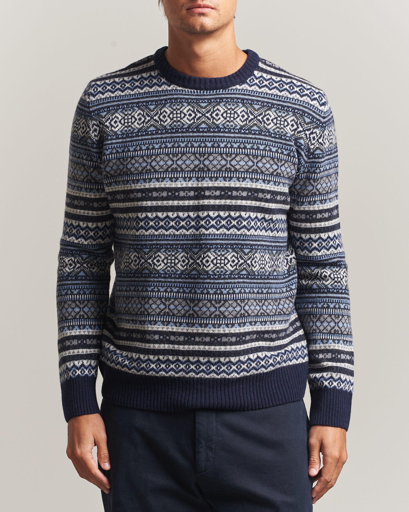 Uomini | Maglieria | Morgano | Wool/Cashmere Fair Isle Knitted Crewneck Navy