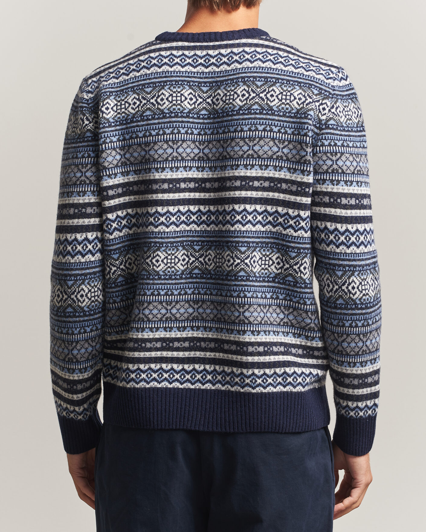 Uomini | Maglieria | Morgano | Wool/Cashmere Fair Isle Knitted Crewneck Navy