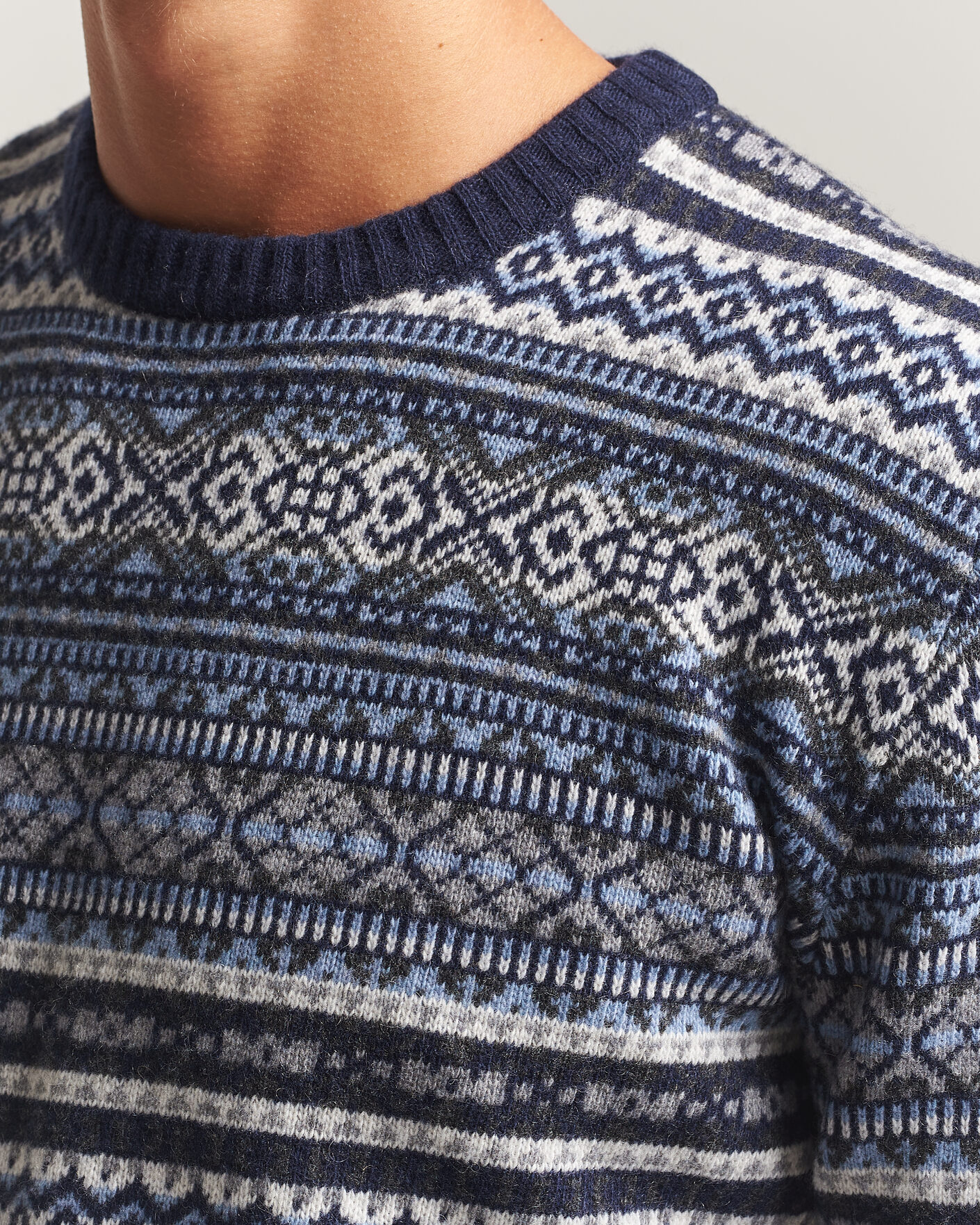 Uomini | Maglieria | Morgano | Wool/Cashmere Fair Isle Knitted Crewneck Navy