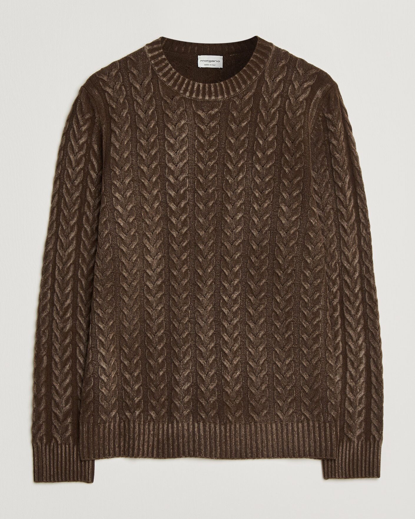 Uomini | Maglieria | Morgano | Cable Knitted Brushed Dyed Wool Crew Brown