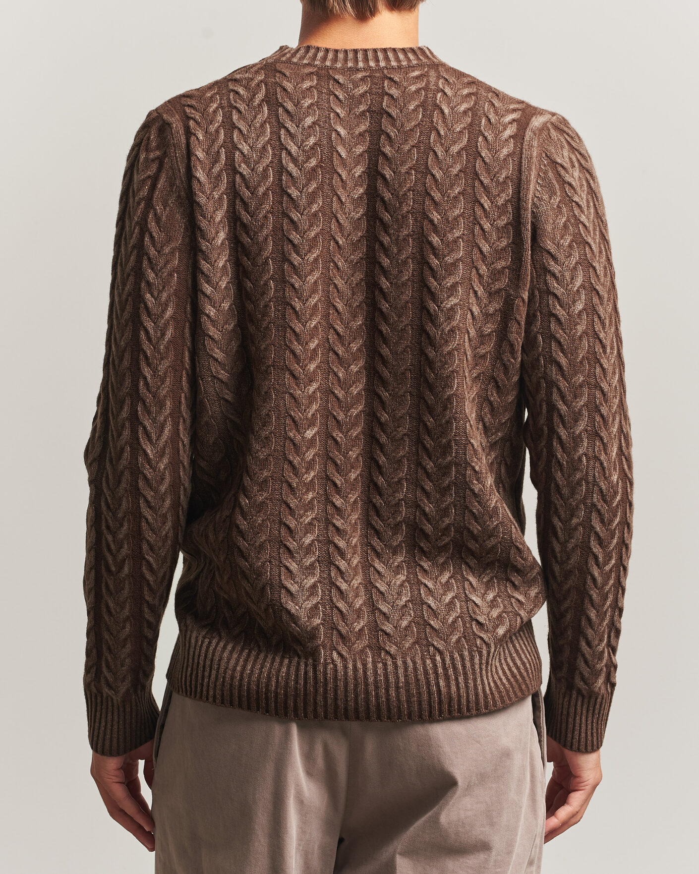 Uomini | Maglieria | Morgano | Cable Knitted Brushed Dyed Wool Crew Brown