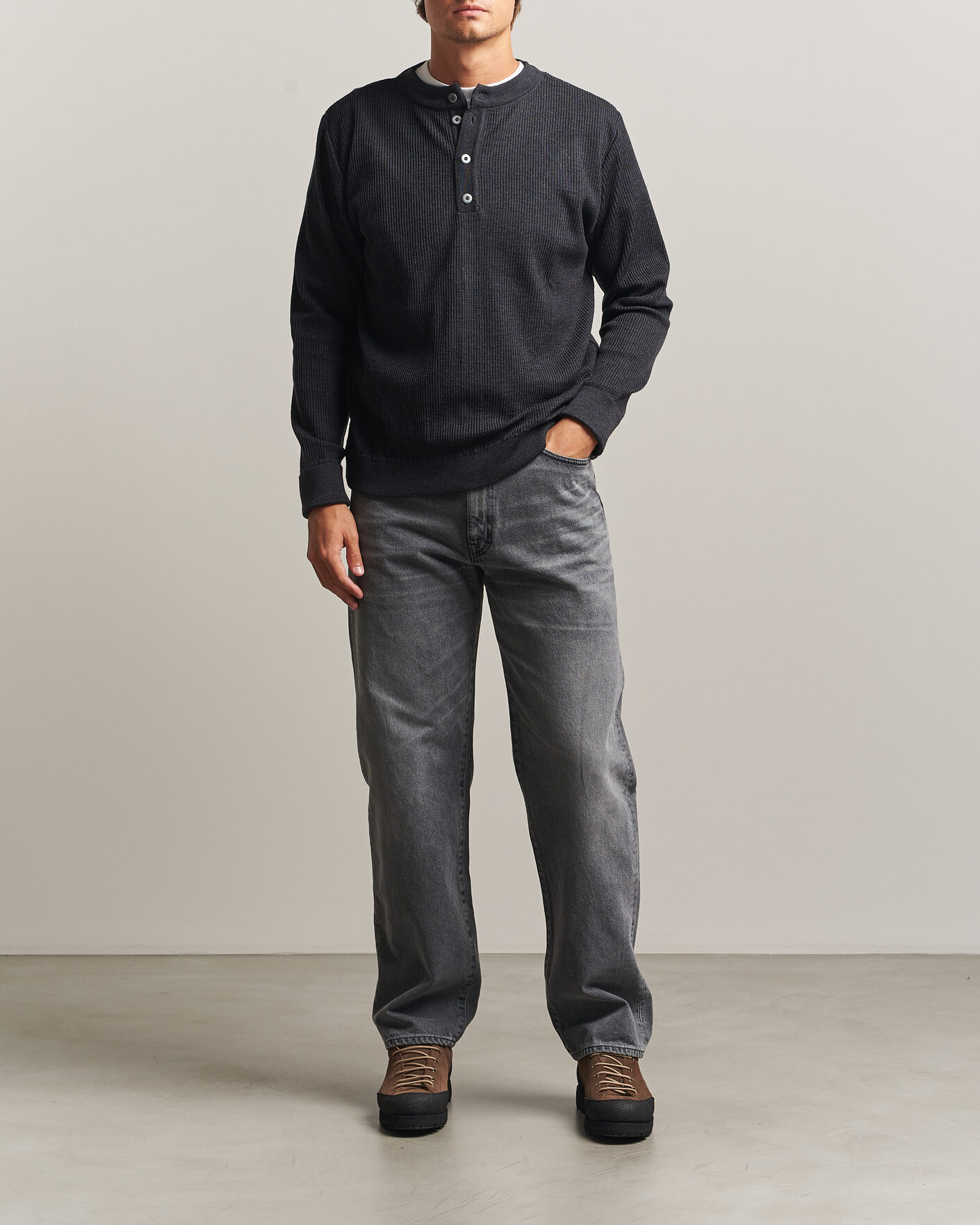 Uomini | Maglieria | S.N.S. Herning | Stamina Rib Henley Magnetite Black