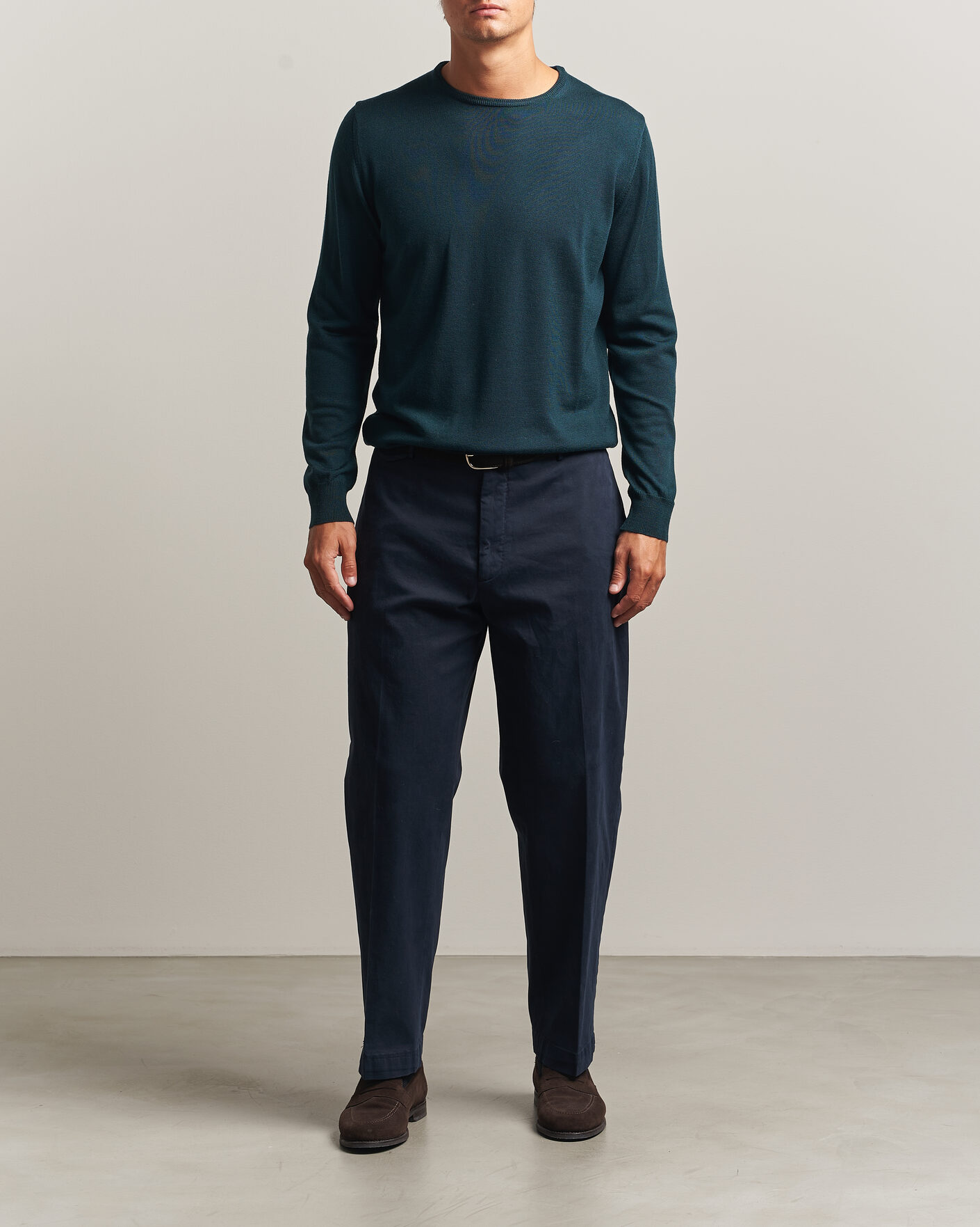 Uomini | Maglieria | Morgano | Extra Fine Merino Wool Crewneck Bottle Green