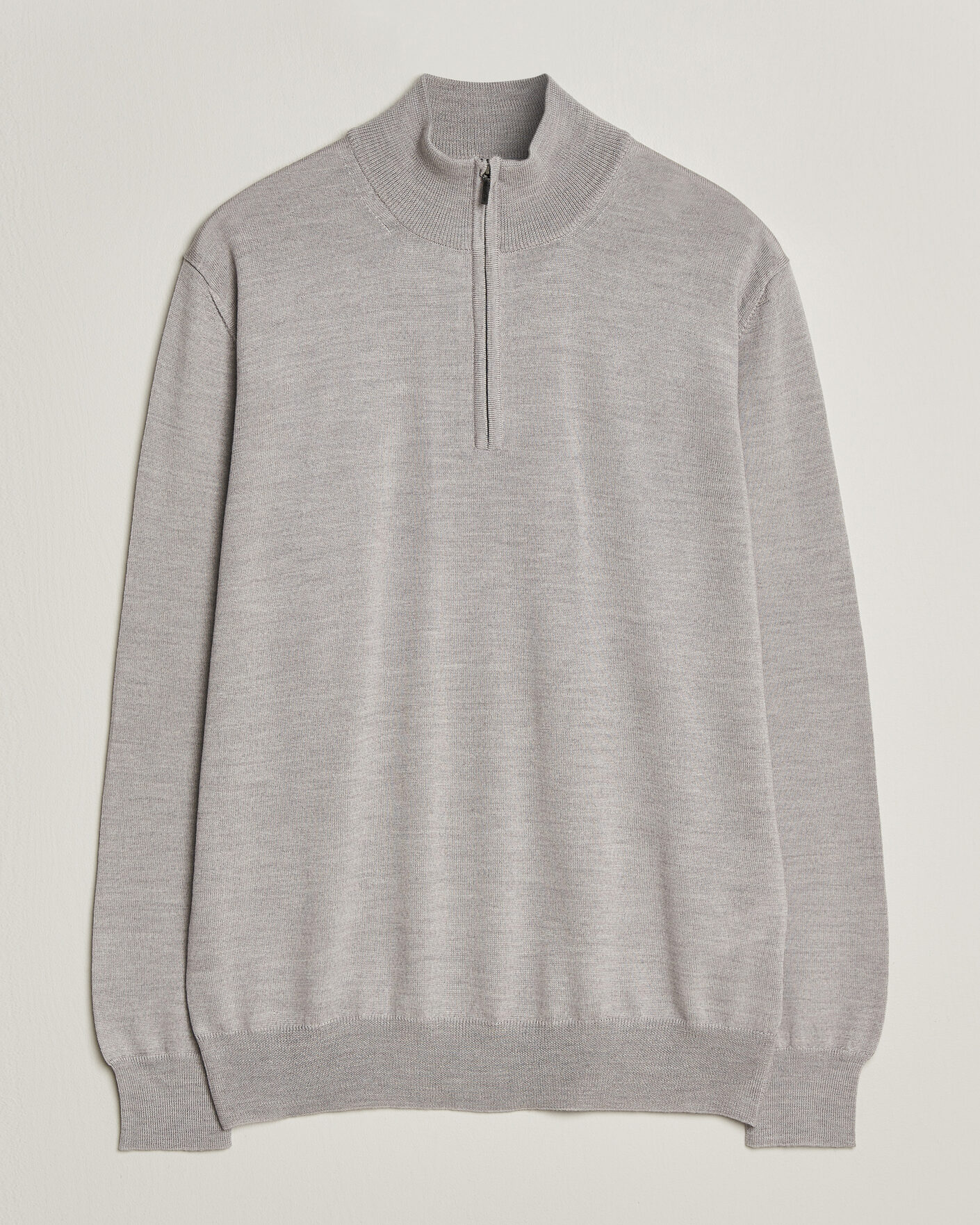Uomini | Maglieria | Morgano | Extra Fine Merino Wool Half-Zip Light Grey