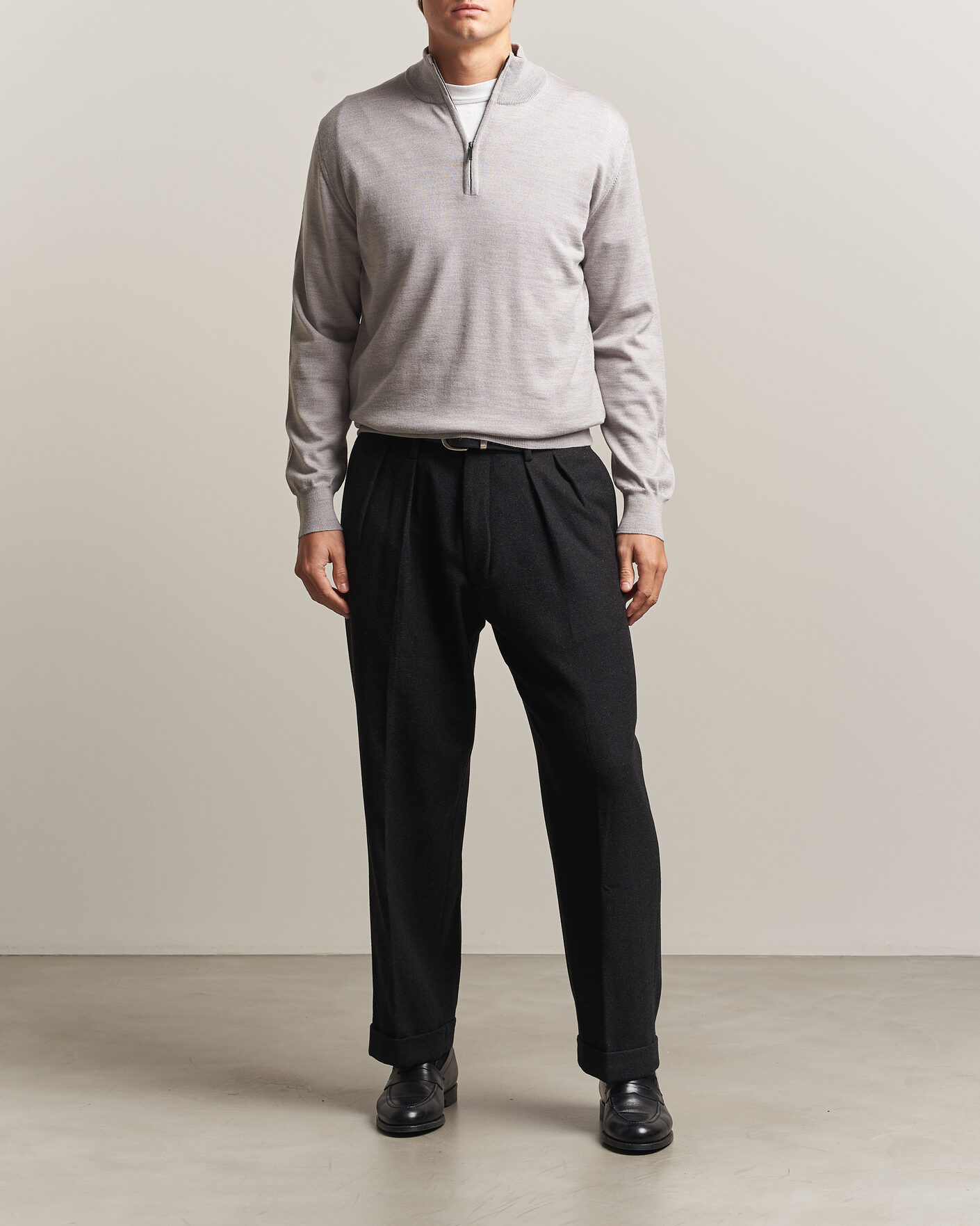 Uomini | Maglieria | Morgano | Extra Fine Merino Wool Half-Zip Light Grey