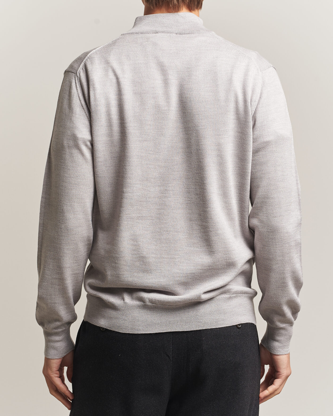 Uomini | Maglieria | Morgano | Extra Fine Merino Wool Half-Zip Light Grey