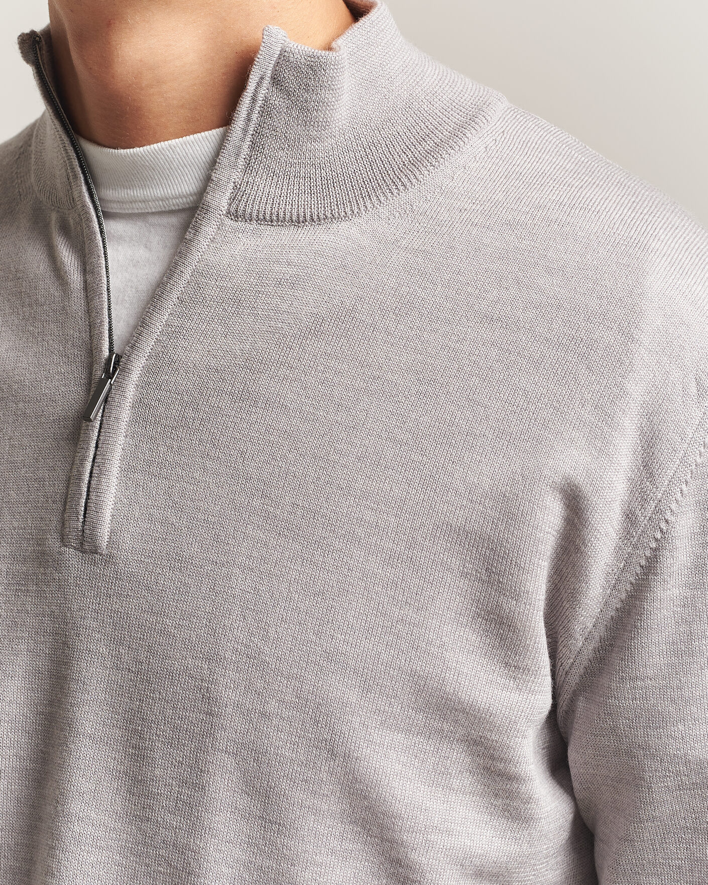 Uomini | Maglieria | Morgano | Extra Fine Merino Wool Half-Zip Light Grey