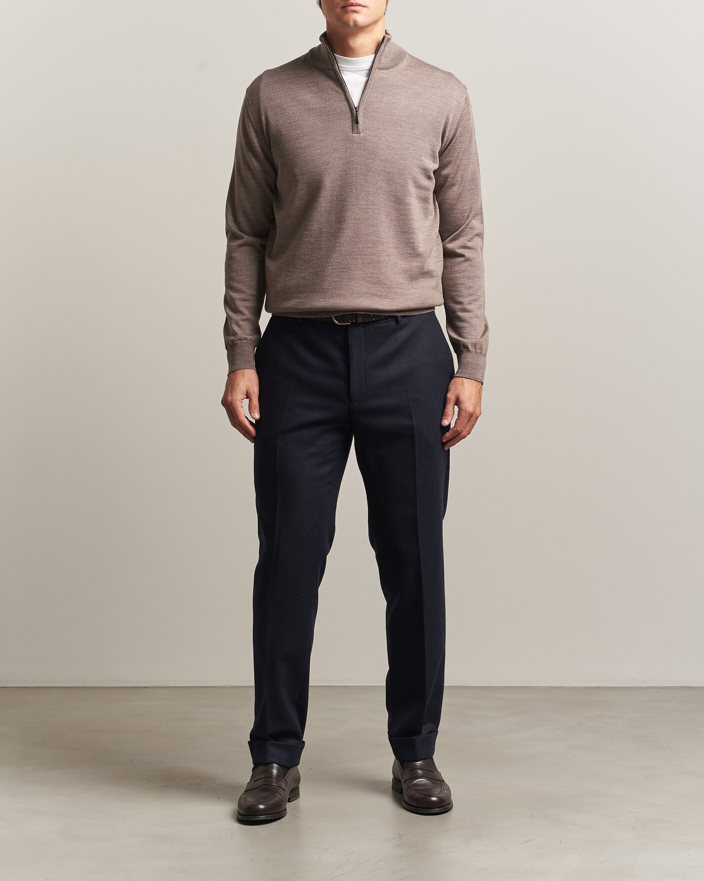 Uomini | Maglieria | Morgano | Extra Fine Merino Wool Half-Zip Mid Brown