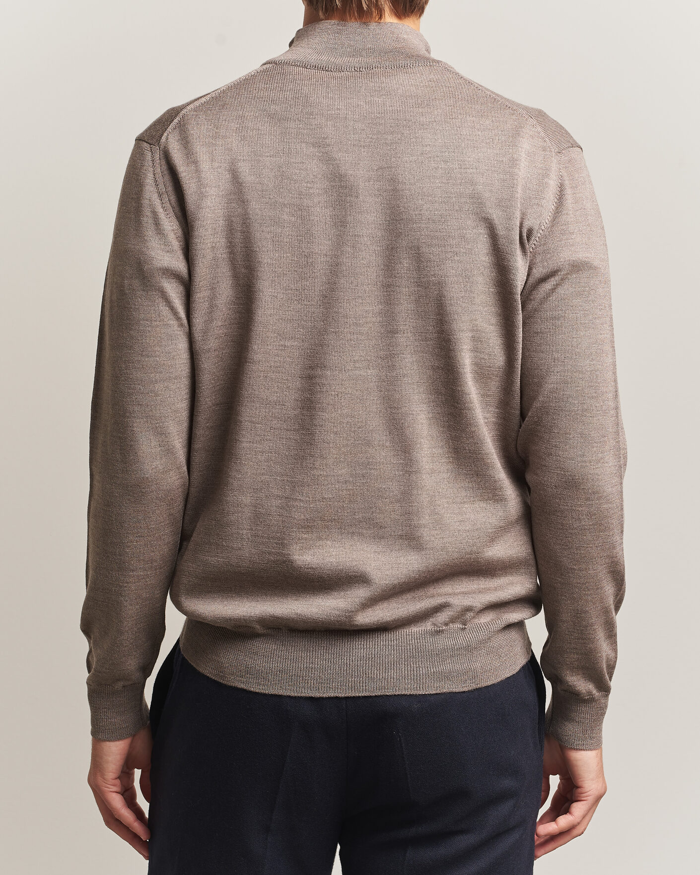 Uomini | Maglieria | Morgano | Extra Fine Merino Wool Half-Zip Mid Brown