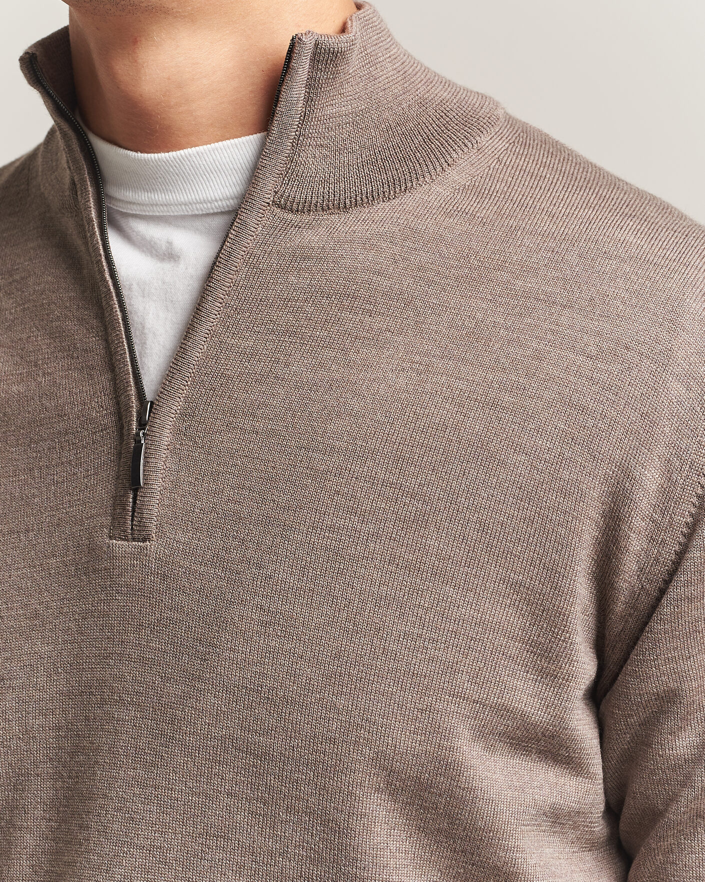 Uomini | Maglieria | Morgano | Extra Fine Merino Wool Half-Zip Mid Brown