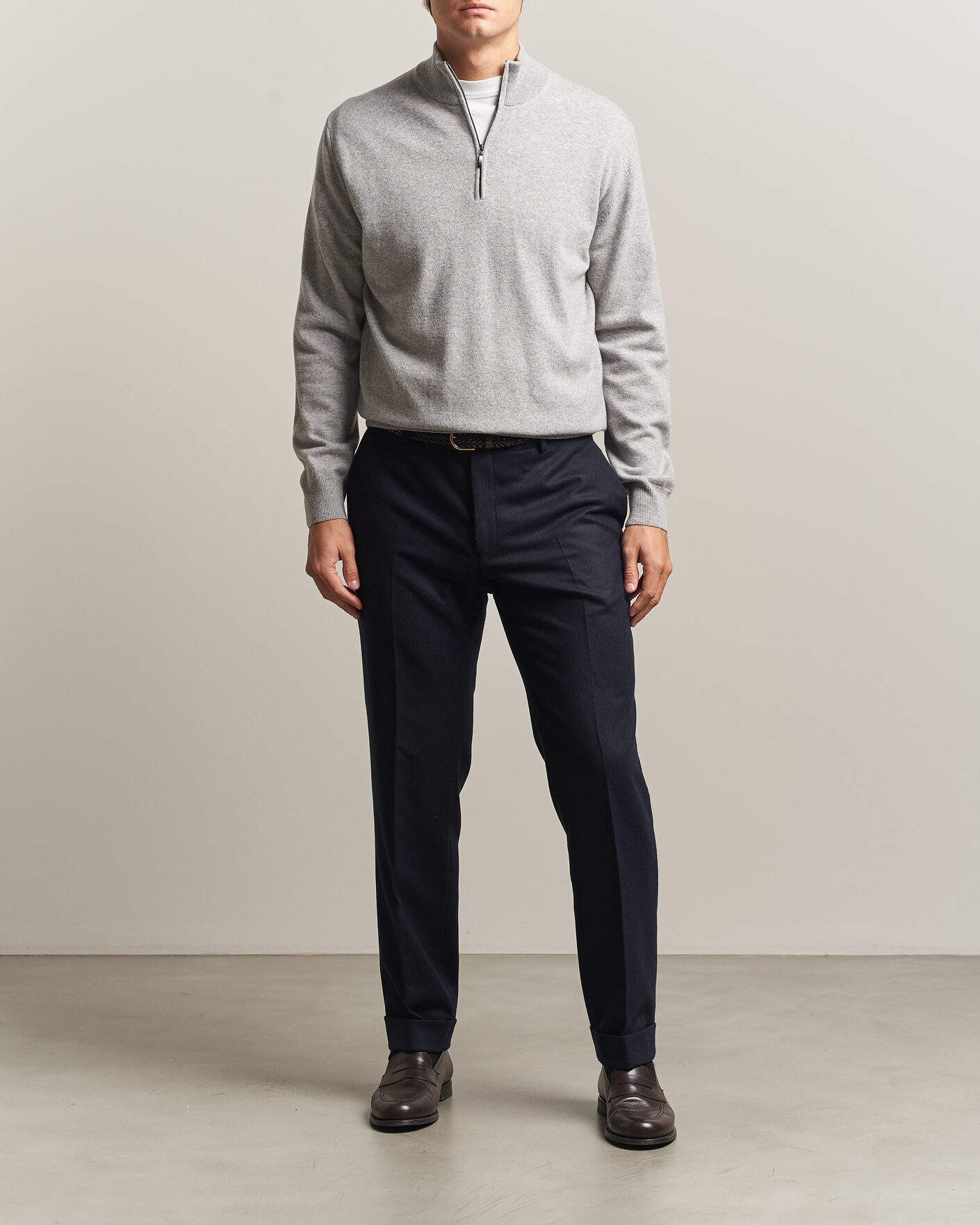Uomini | Maglieria | Morgano | Wool/Cashmere Half-Zip Mid Grey