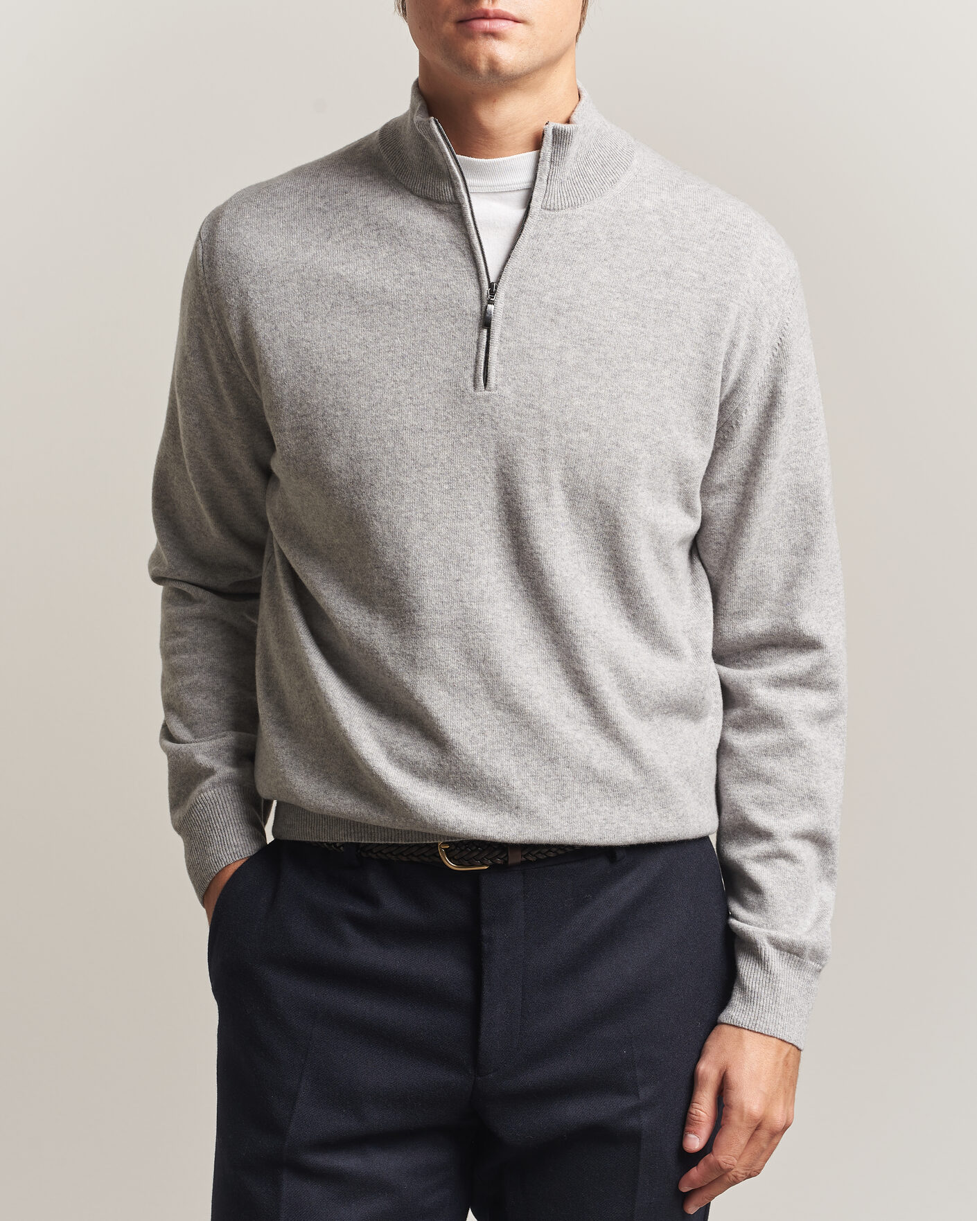 Uomini | Maglieria | Morgano | Wool/Cashmere Half-Zip Mid Grey
