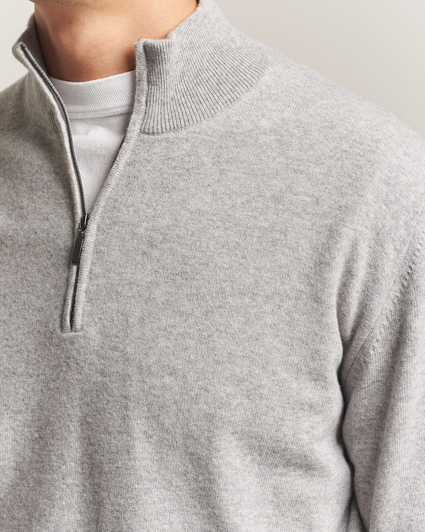Uomini | Maglieria | Morgano | Wool/Cashmere Half-Zip Mid Grey