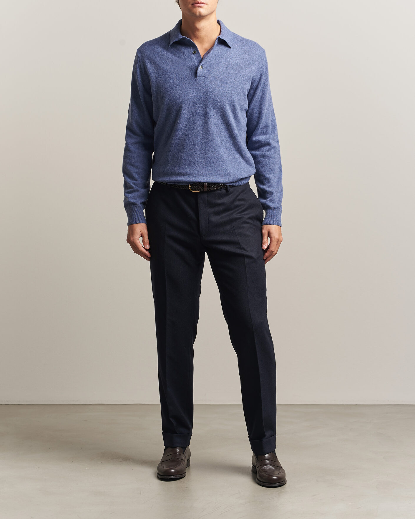 Uomini | Maglieria | Morgano | Wool/Cashmere Polo Mid Blue
