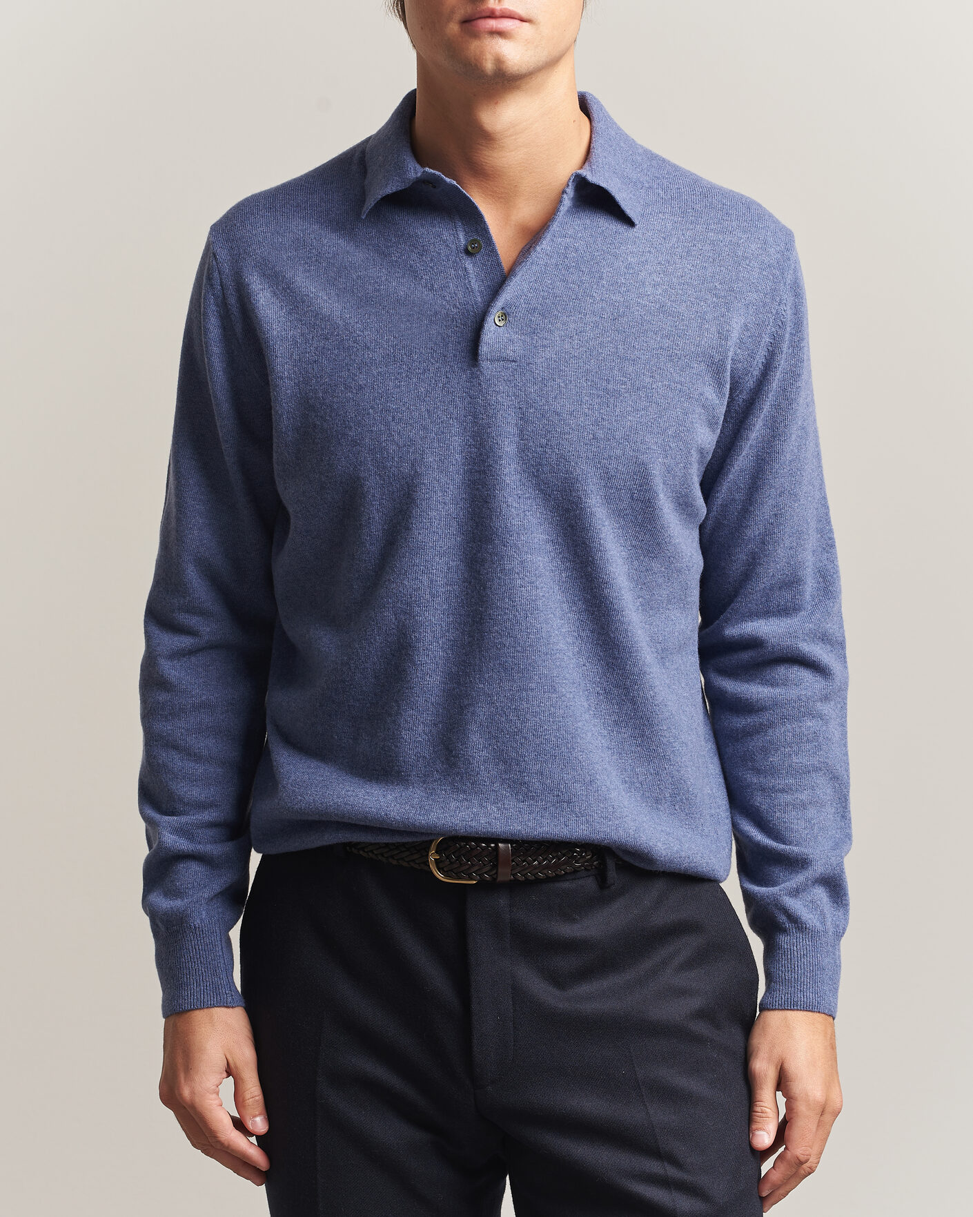 Uomini | Maglieria | Morgano | Wool/Cashmere Polo Mid Blue