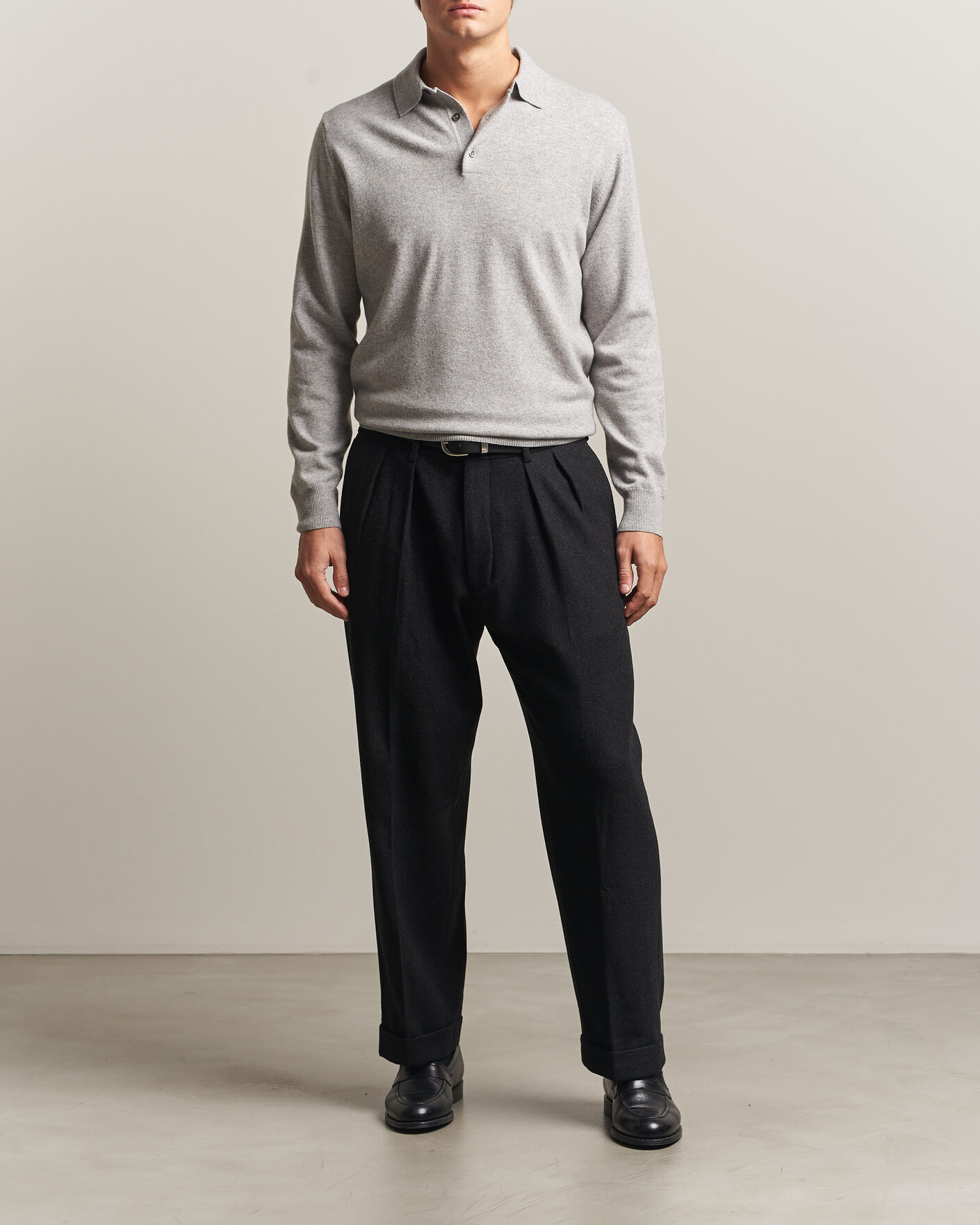 Uomini | Maglieria | Morgano | Wool/Cashmere Polo Mid Grey