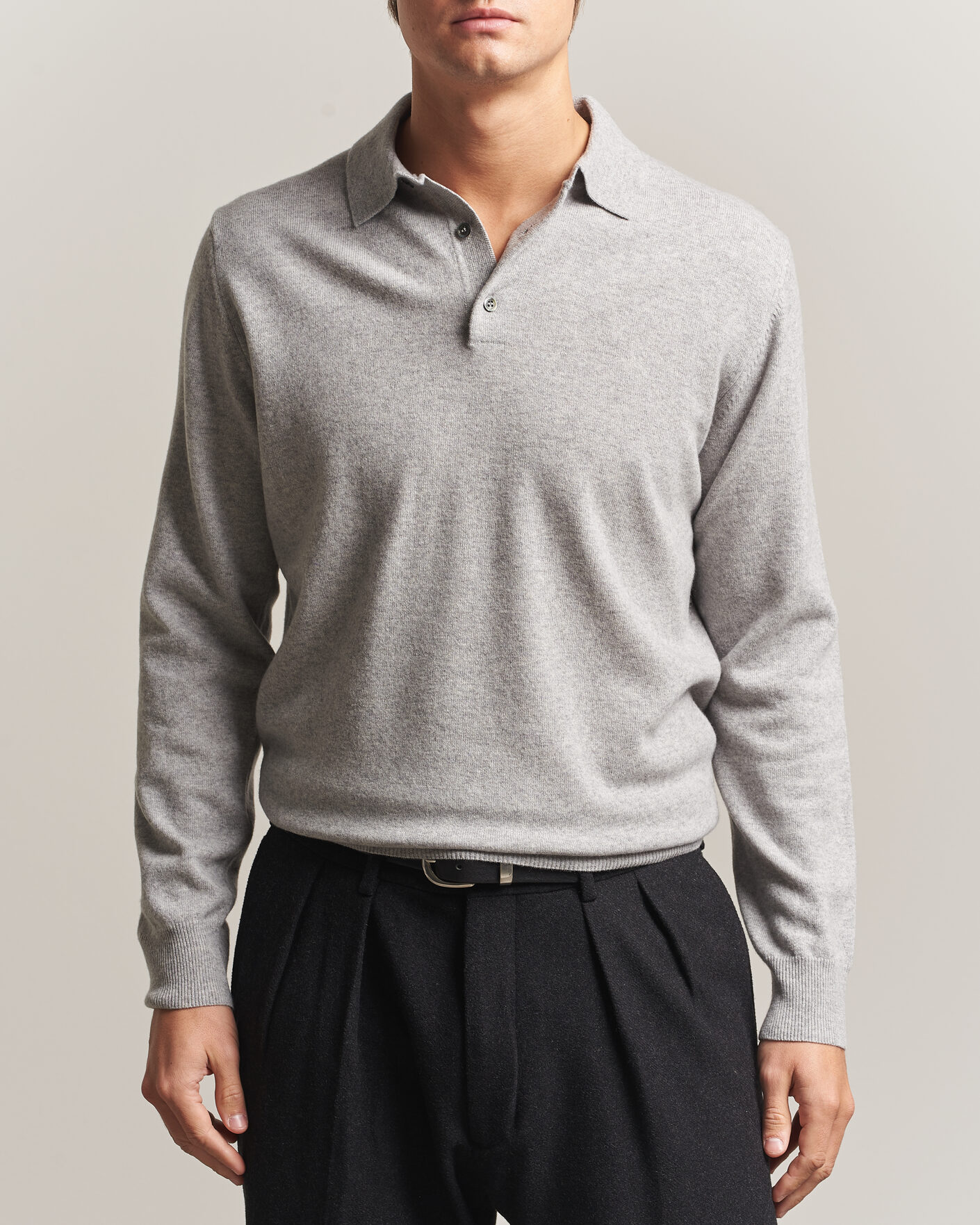 Uomini | Maglieria | Morgano | Wool/Cashmere Polo Mid Grey