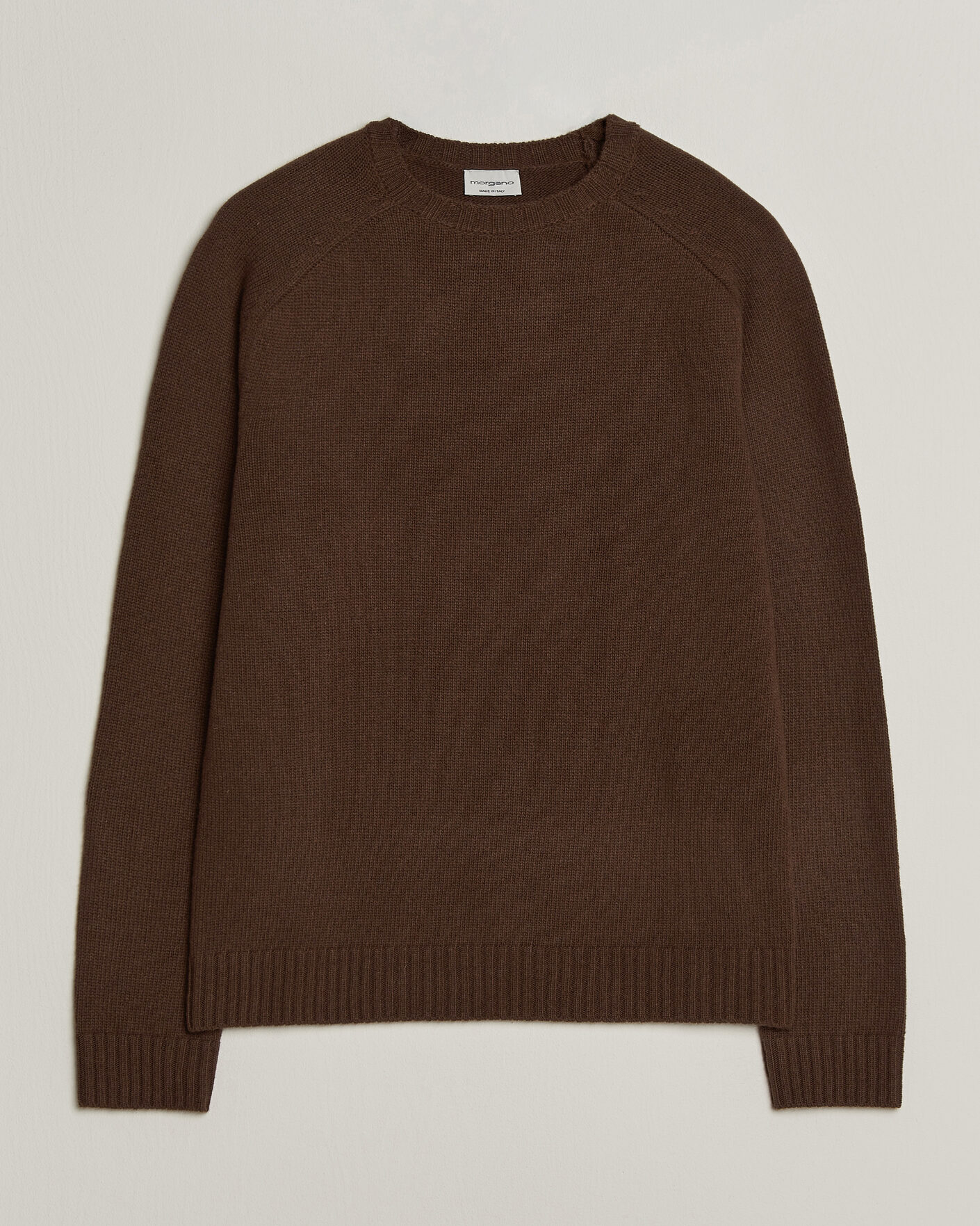 Uomini | Maglieria | Morgano | Heavy Knitted Wool/Cashmere Crewneck Dark Brown