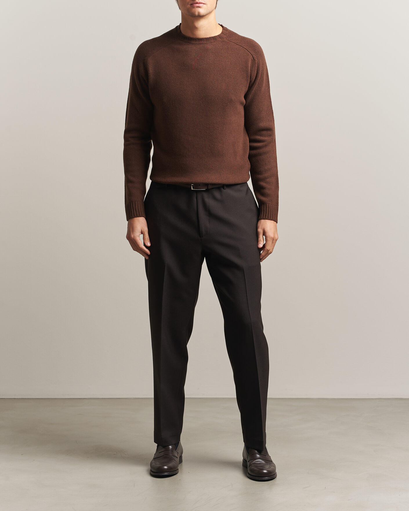 Uomini | Maglieria | Morgano | Heavy Knitted Wool/Cashmere Crewneck Dark Brown