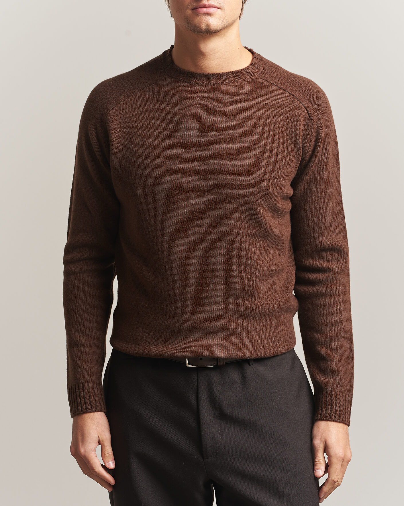 Uomini | Maglieria | Morgano | Heavy Knitted Wool/Cashmere Crewneck Dark Brown