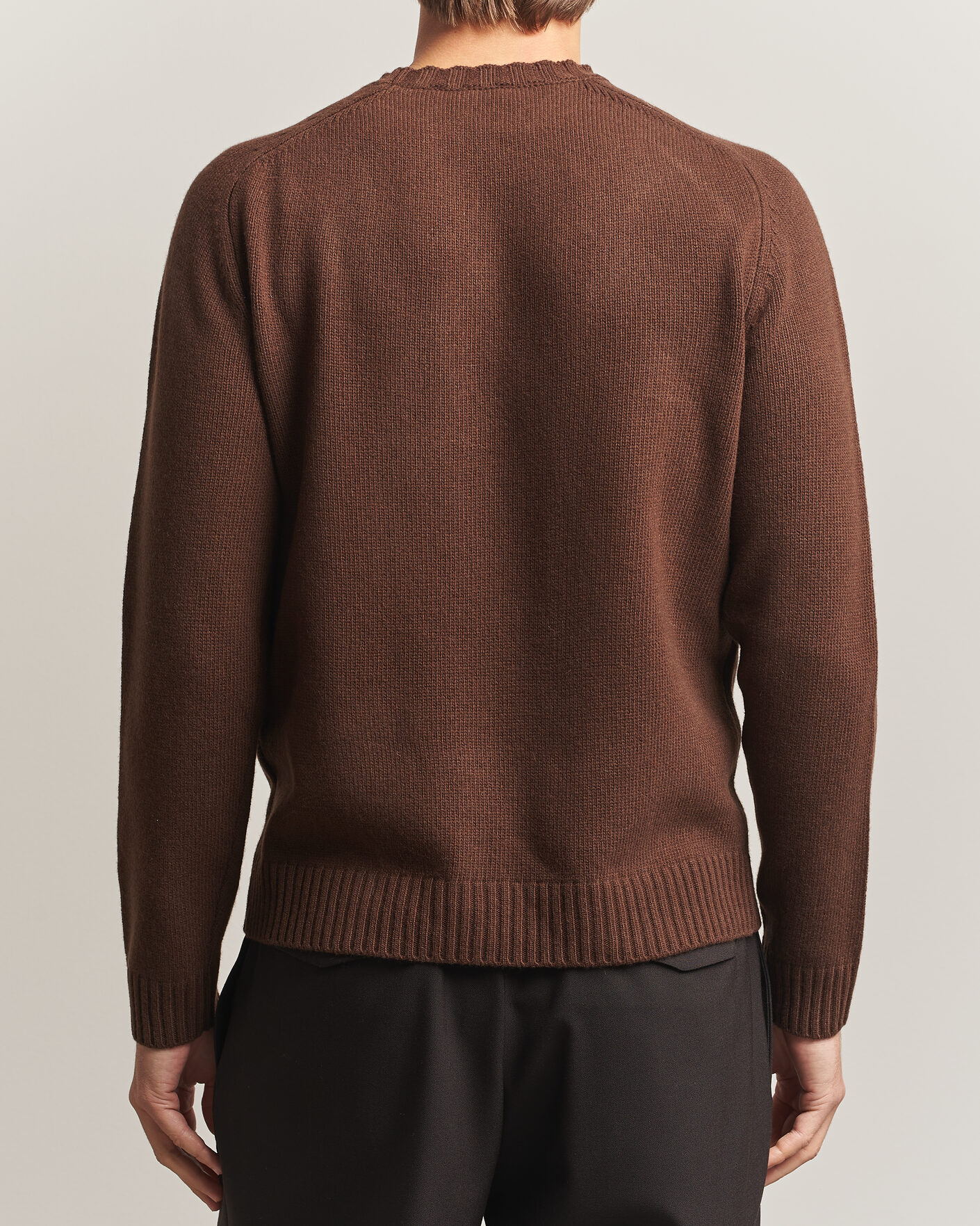 Uomini | Maglieria | Morgano | Heavy Knitted Wool/Cashmere Crewneck Dark Brown