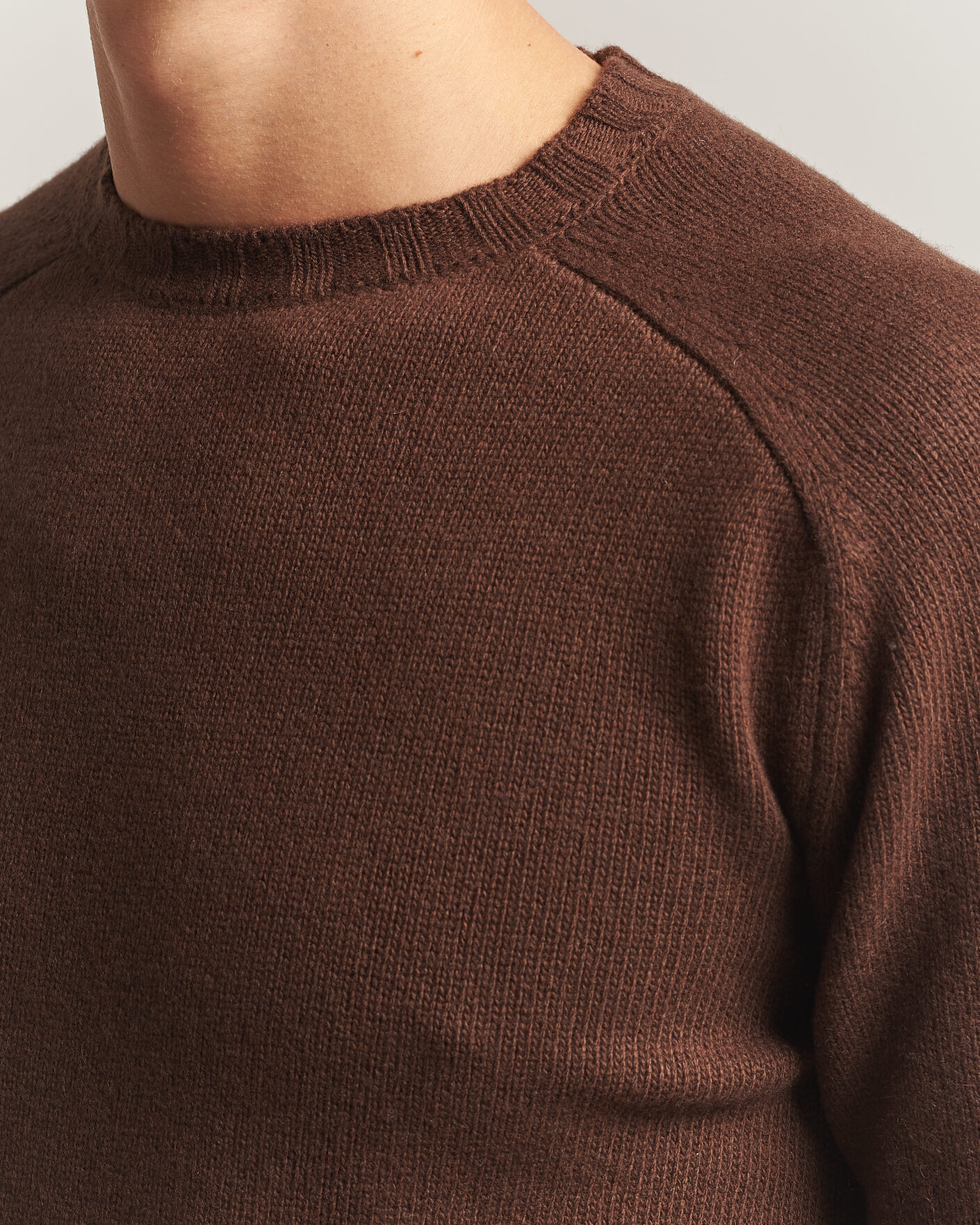 Uomini | Maglieria | Morgano | Heavy Knitted Wool/Cashmere Crewneck Dark Brown