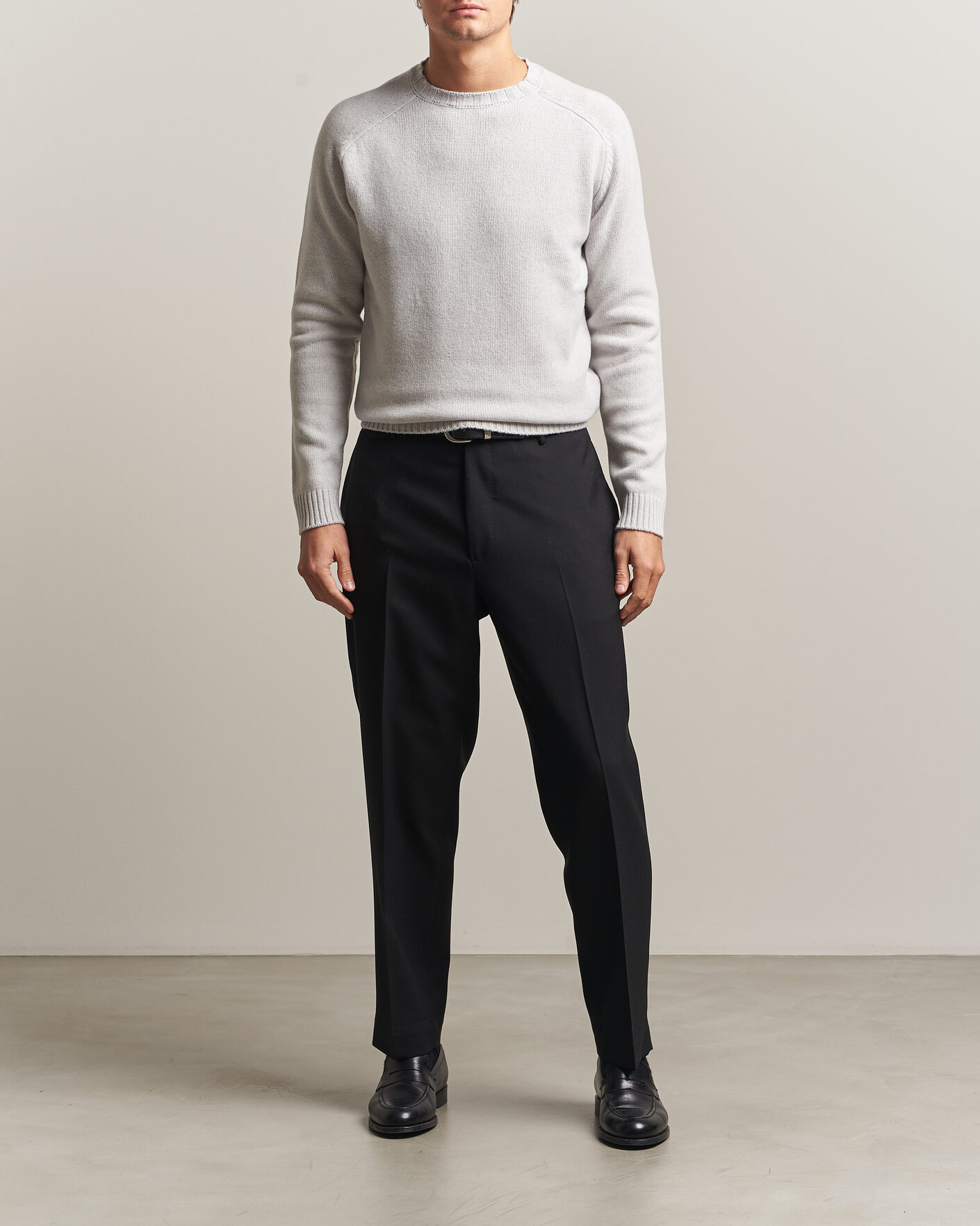 Uomini | Maglieria | Morgano | Heavy Knitted Wool/Cashmere Crewneck Light Grey