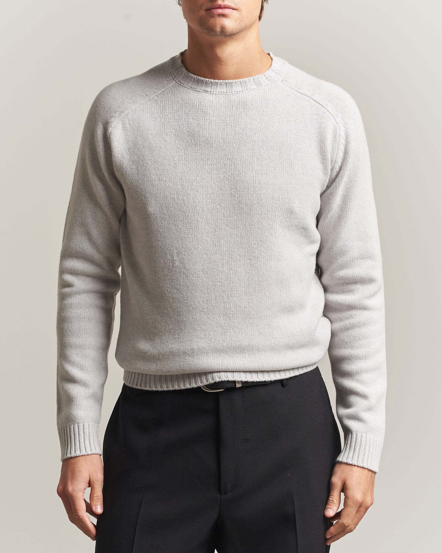 Uomini | Maglieria | Morgano | Heavy Knitted Wool/Cashmere Crewneck Light Grey