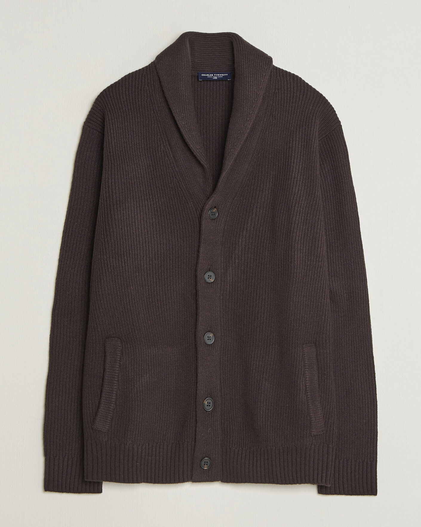 Uomini | Maglieria | Charles Tyrwhitt | Chunky Merino Shawl Neck Cardigan Chocolate