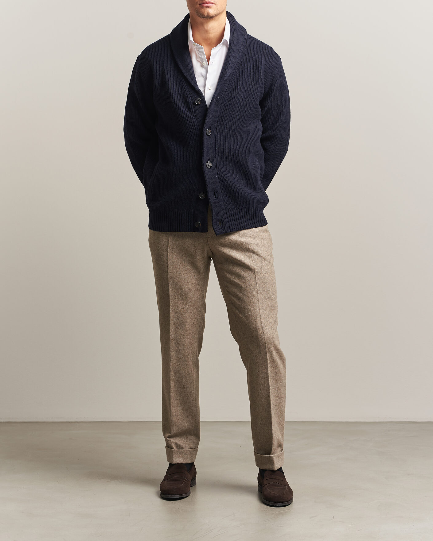 Uomini | Maglieria | Charles Tyrwhitt | Chunky Merino Shawl Neck Cardigan Navy