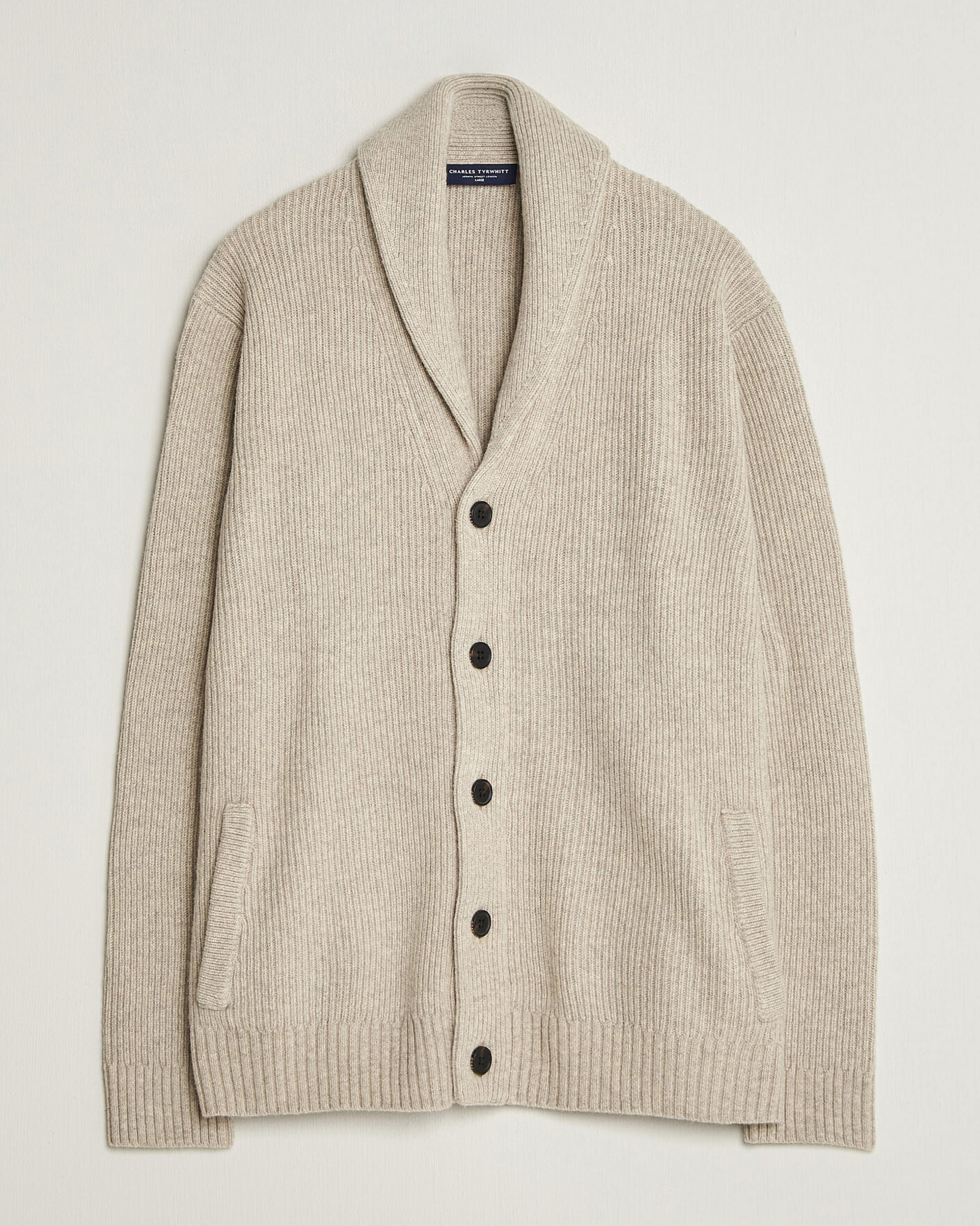 Uomini | Maglieria | Charles Tyrwhitt | Chunky Merino Shawl Neck Cardigan Oat