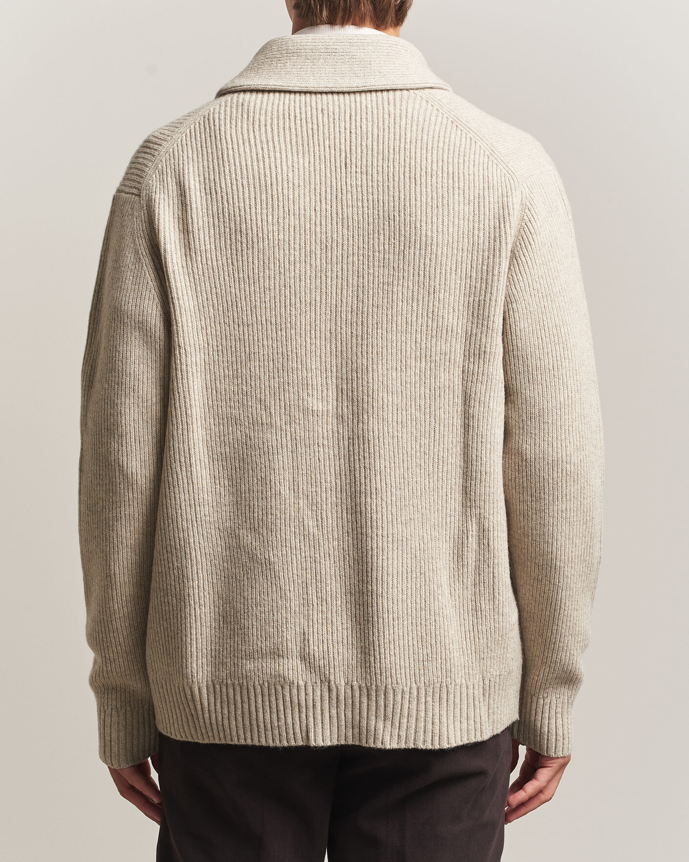 Uomini | Maglieria | Charles Tyrwhitt | Chunky Merino Shawl Neck Cardigan Oat