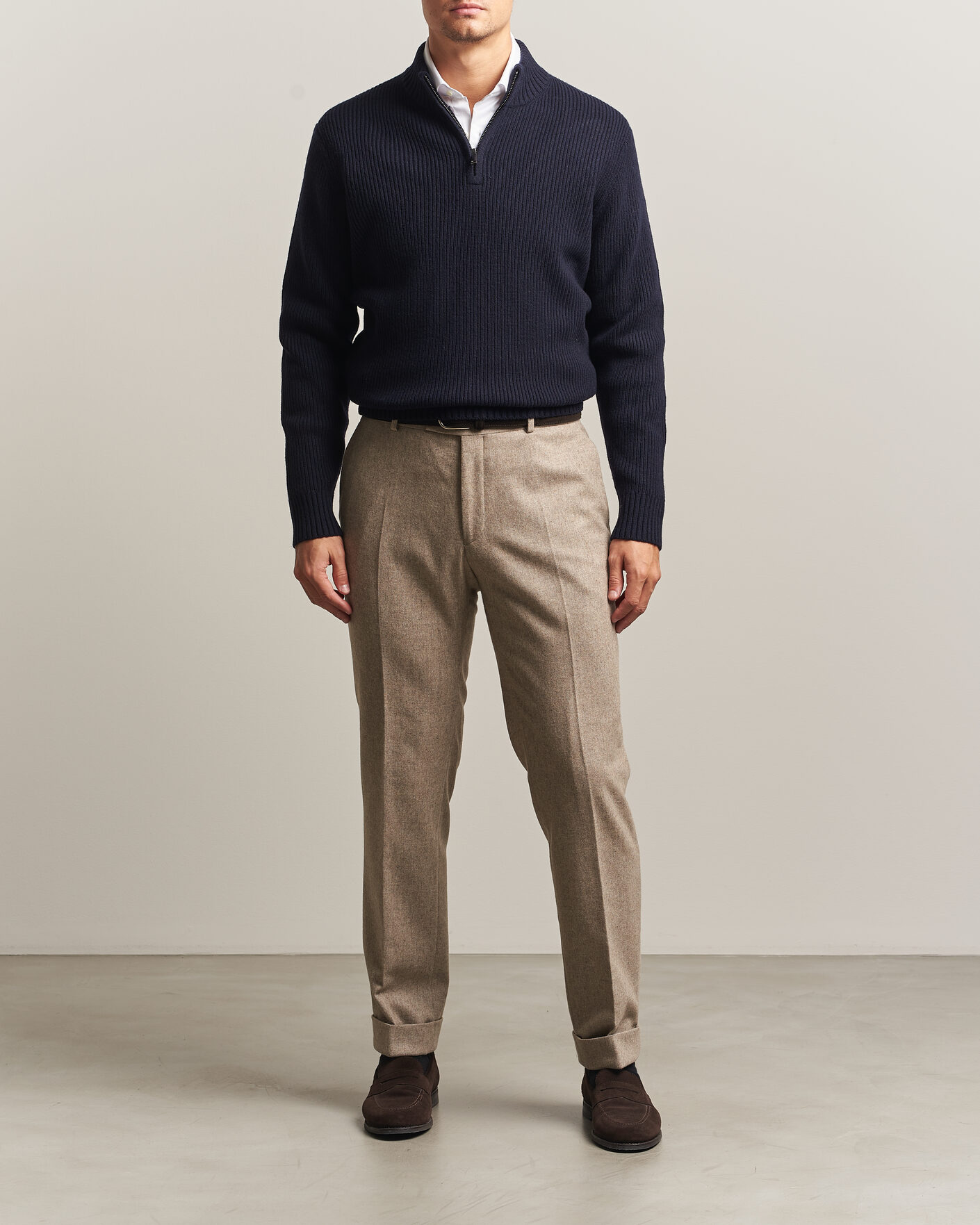 Uomini | Maglieria | Charles Tyrwhitt | Chunky Merino Zip Neck Navy
