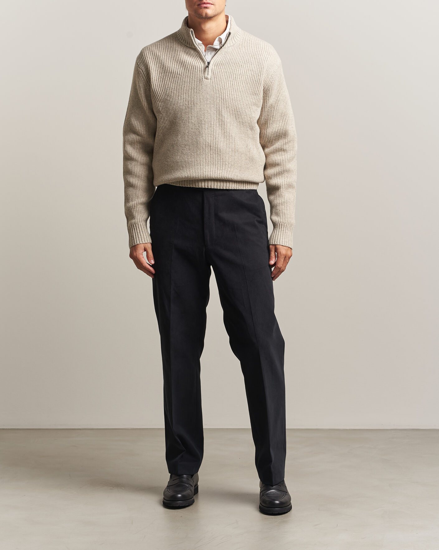 Uomini | Maglieria | Charles Tyrwhitt | Chunky Merino Zip Neck Oat