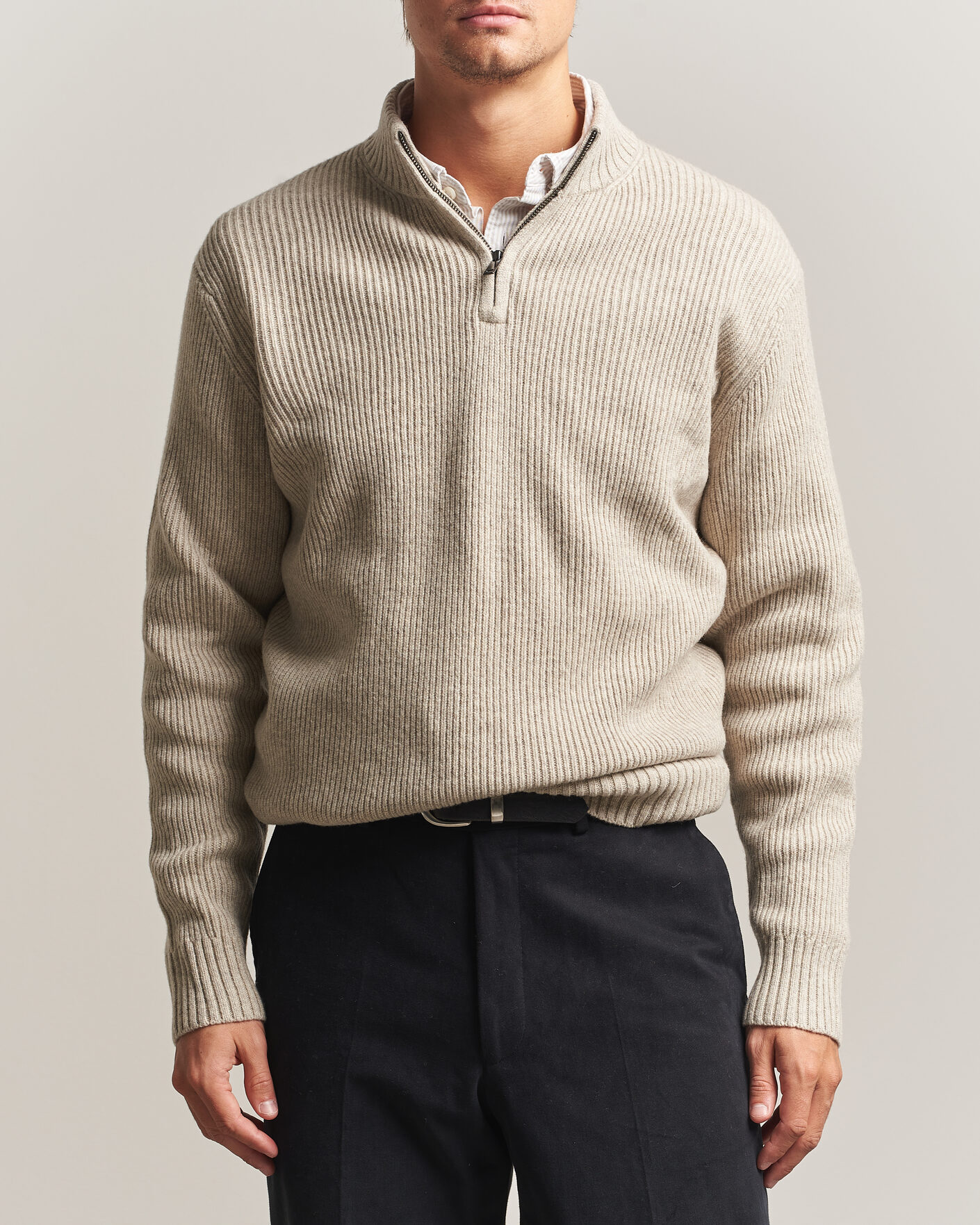 Uomini | Maglieria | Charles Tyrwhitt | Chunky Merino Zip Neck Oat