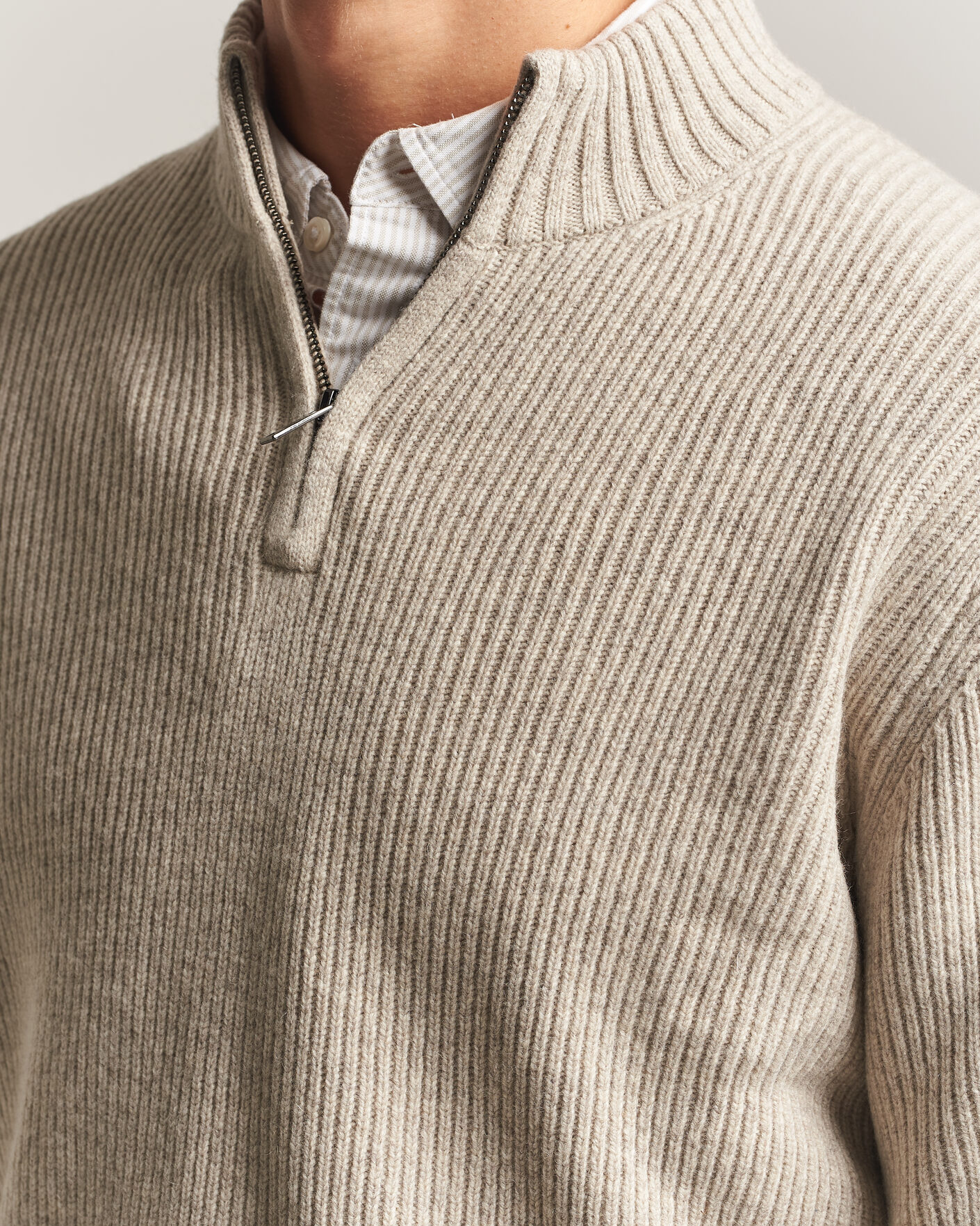 Uomini | Maglieria | Charles Tyrwhitt | Chunky Merino Zip Neck Oat