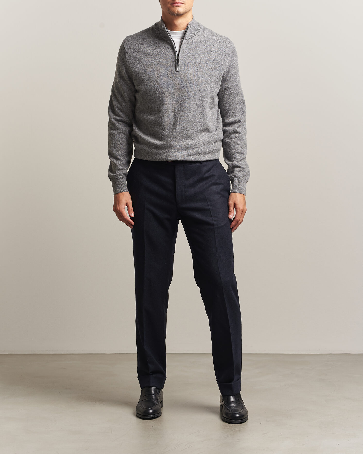 Uomini | Maglieria | Charles Tyrwhitt | Pure Cashmere Zip Neck Jumper Grey